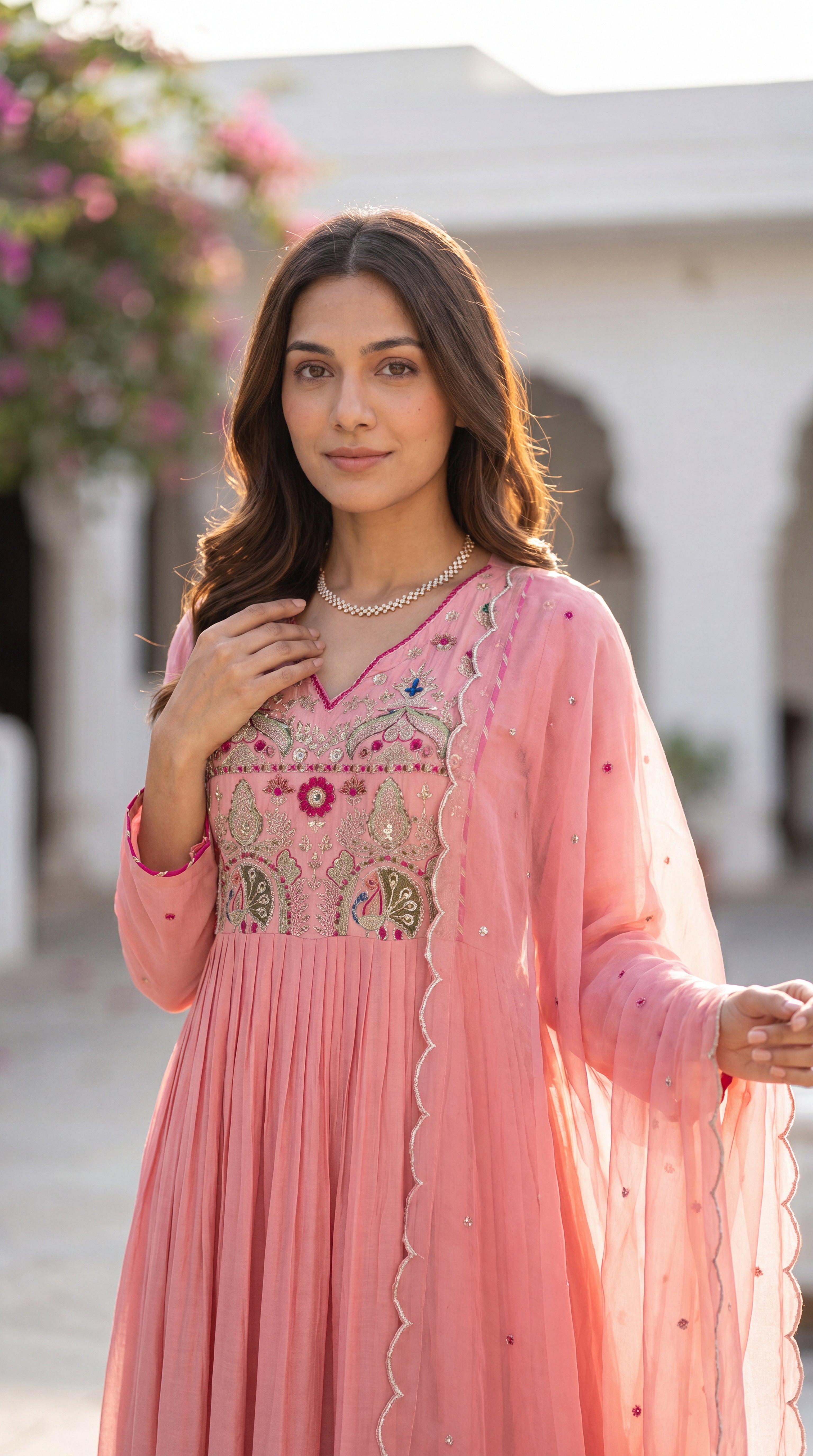 Pink Aura Ensemble Chanderi Suit Set