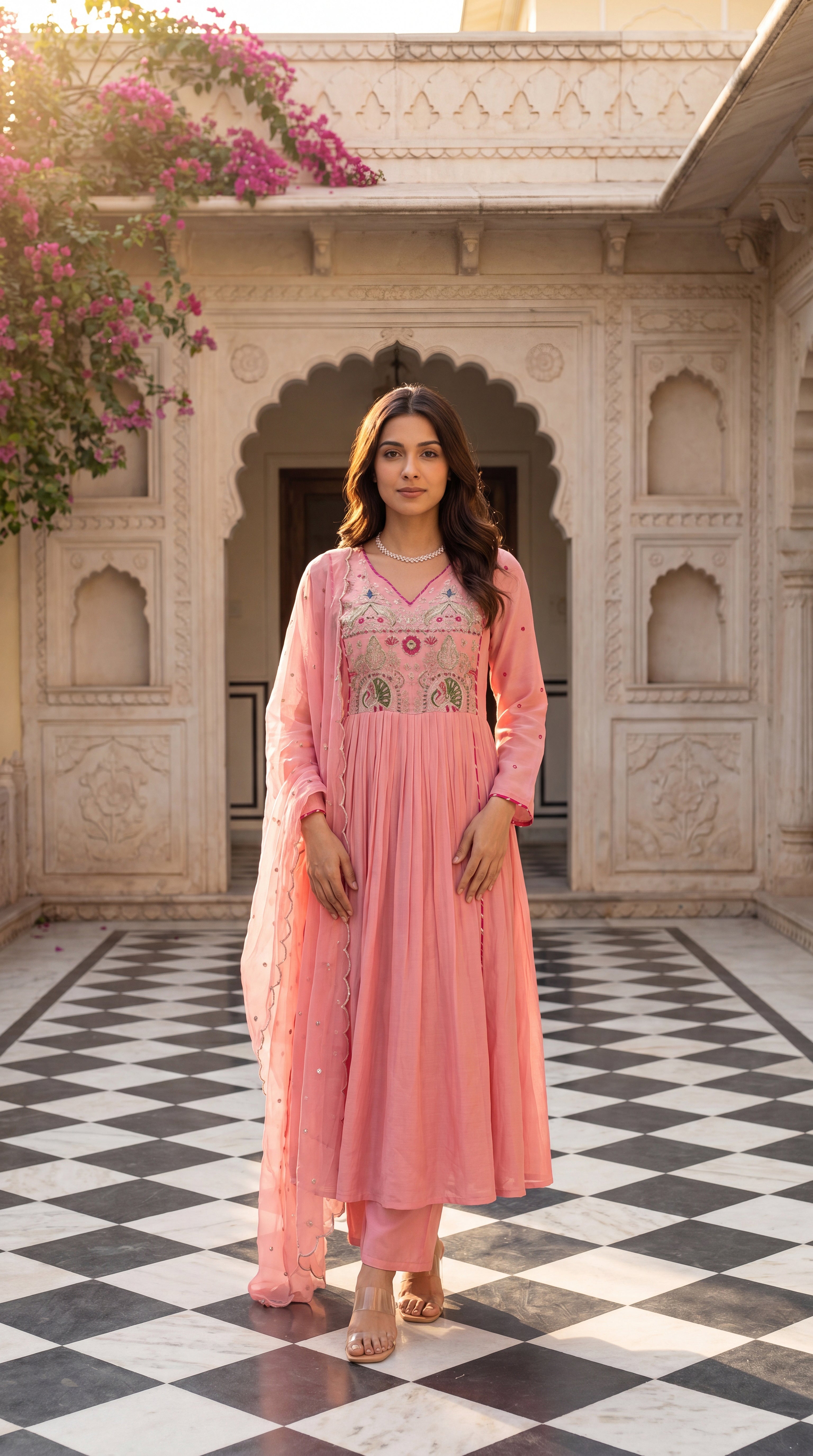 Pink Aura Ensemble Chanderi Suit Set