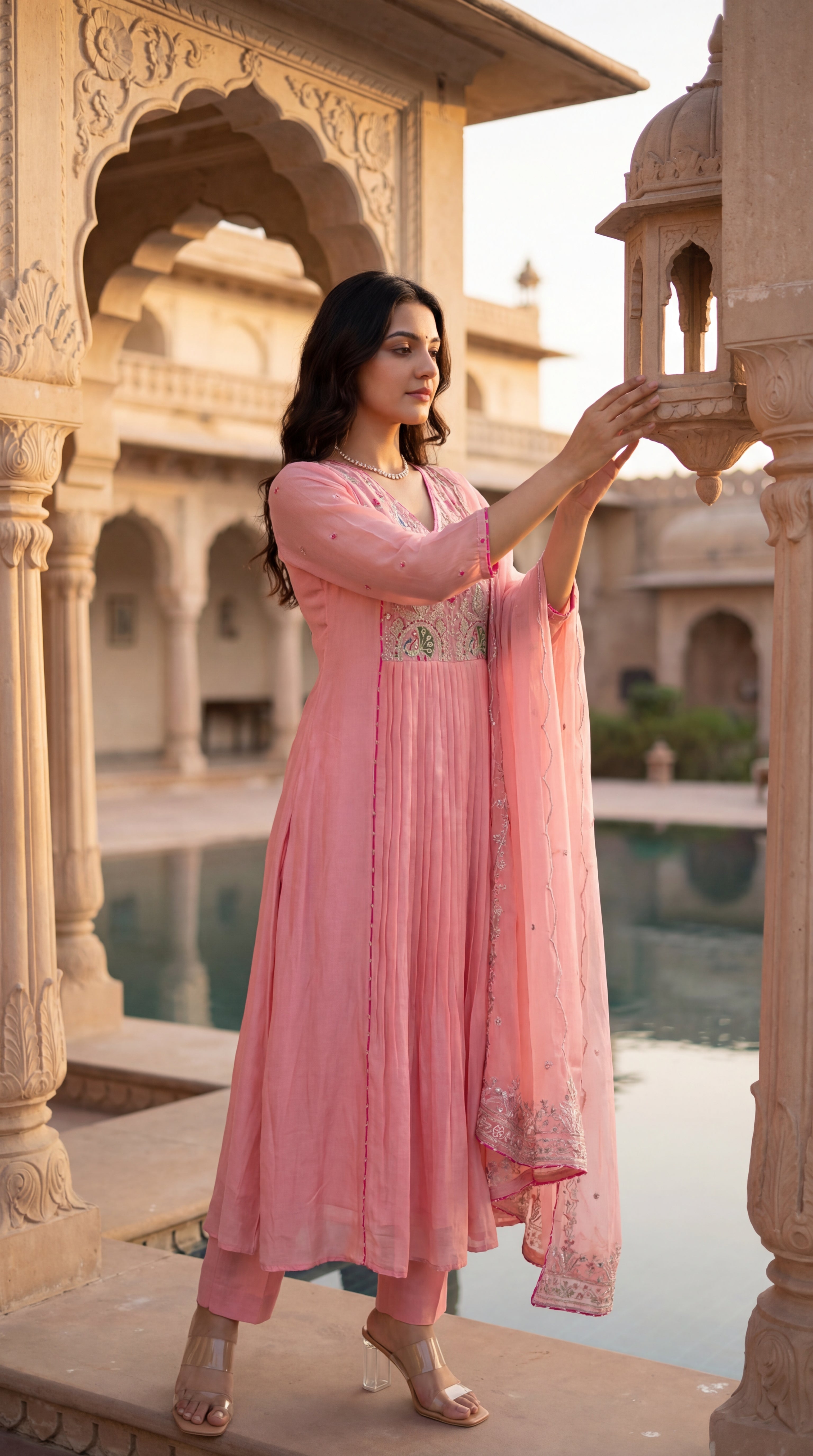 Pink Aura Ensemble Chanderi Suit Set
