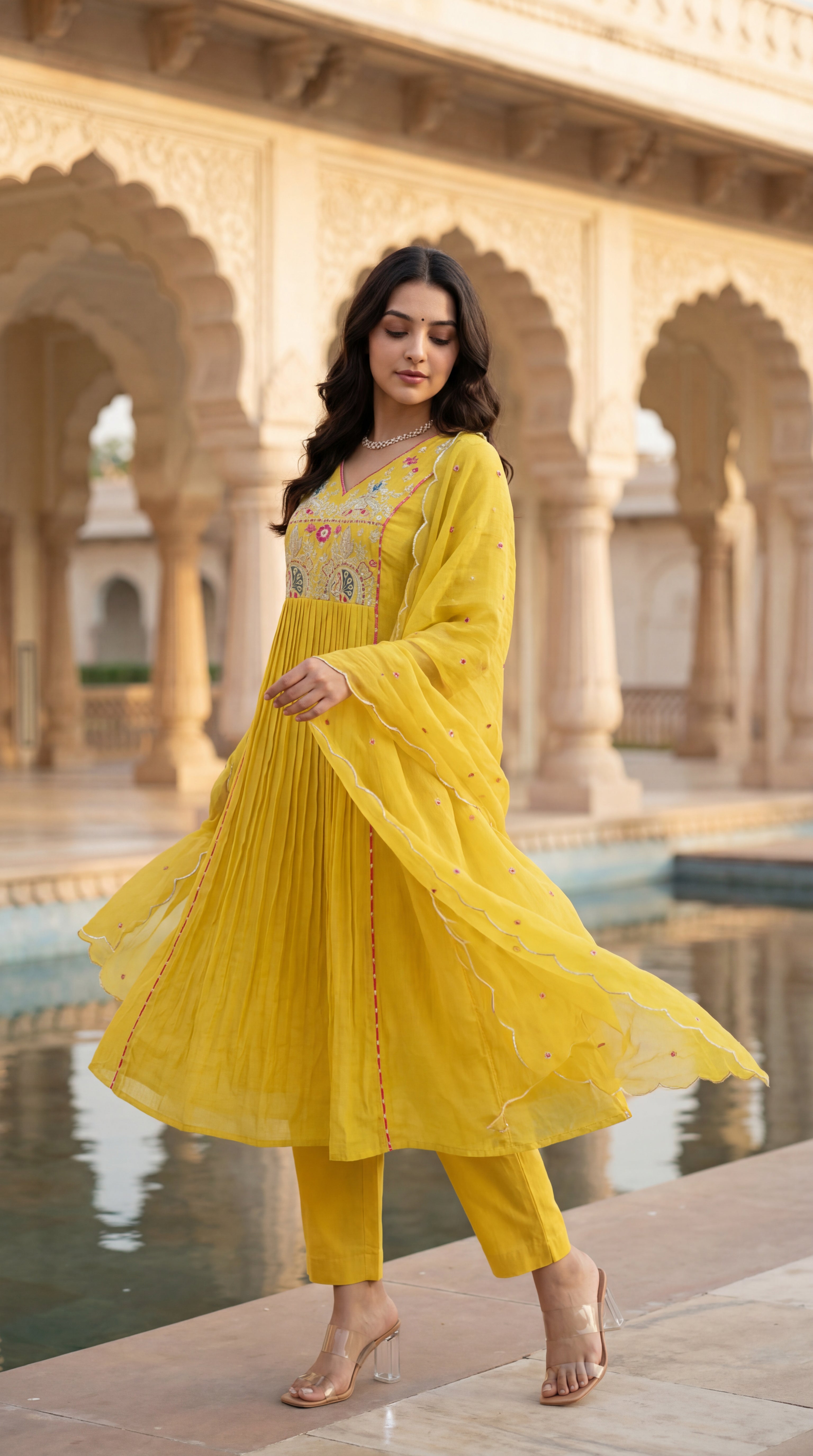Golden Bloom Chanderi Suit Set