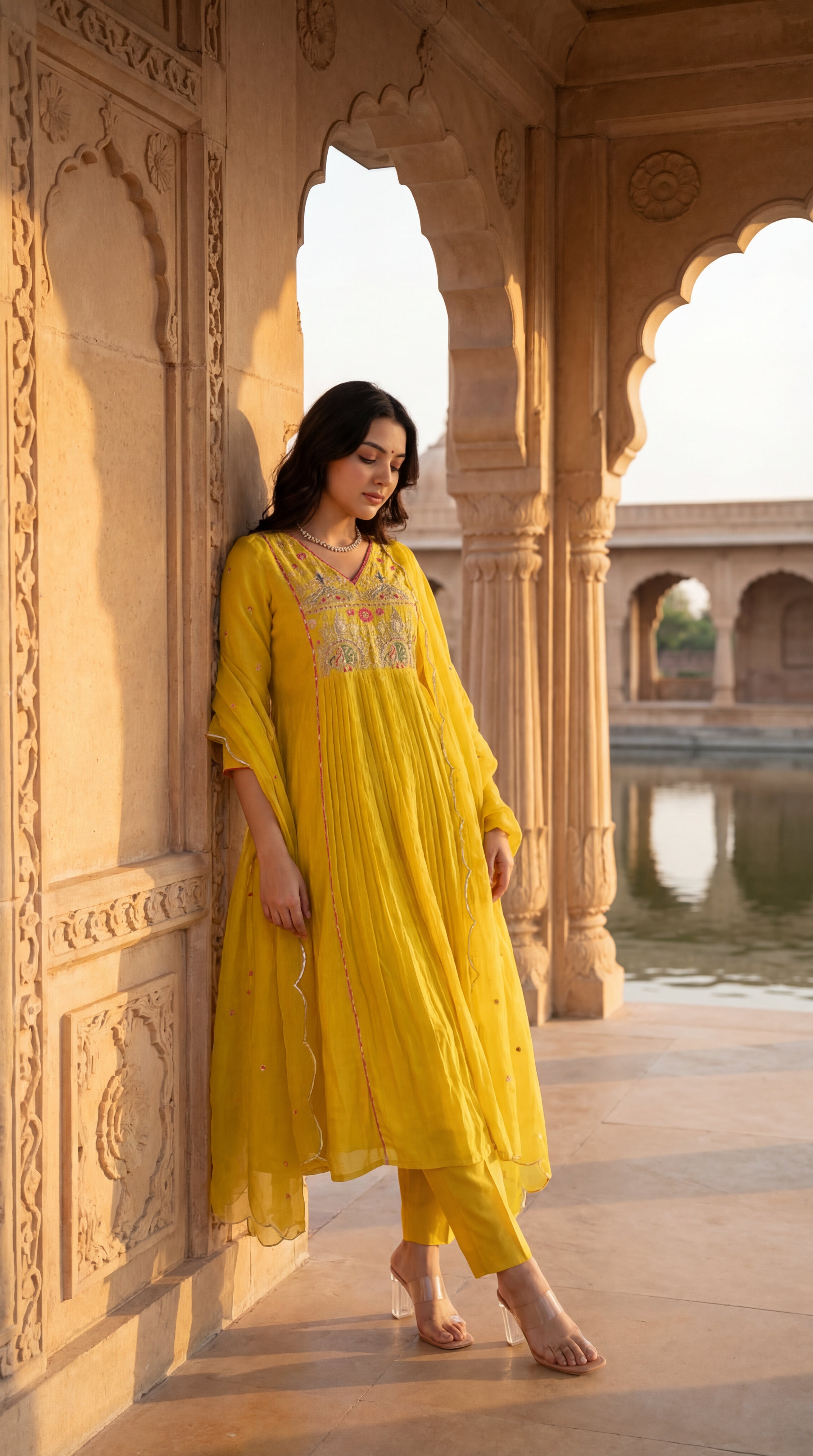Golden Bloom Chanderi Suit Set