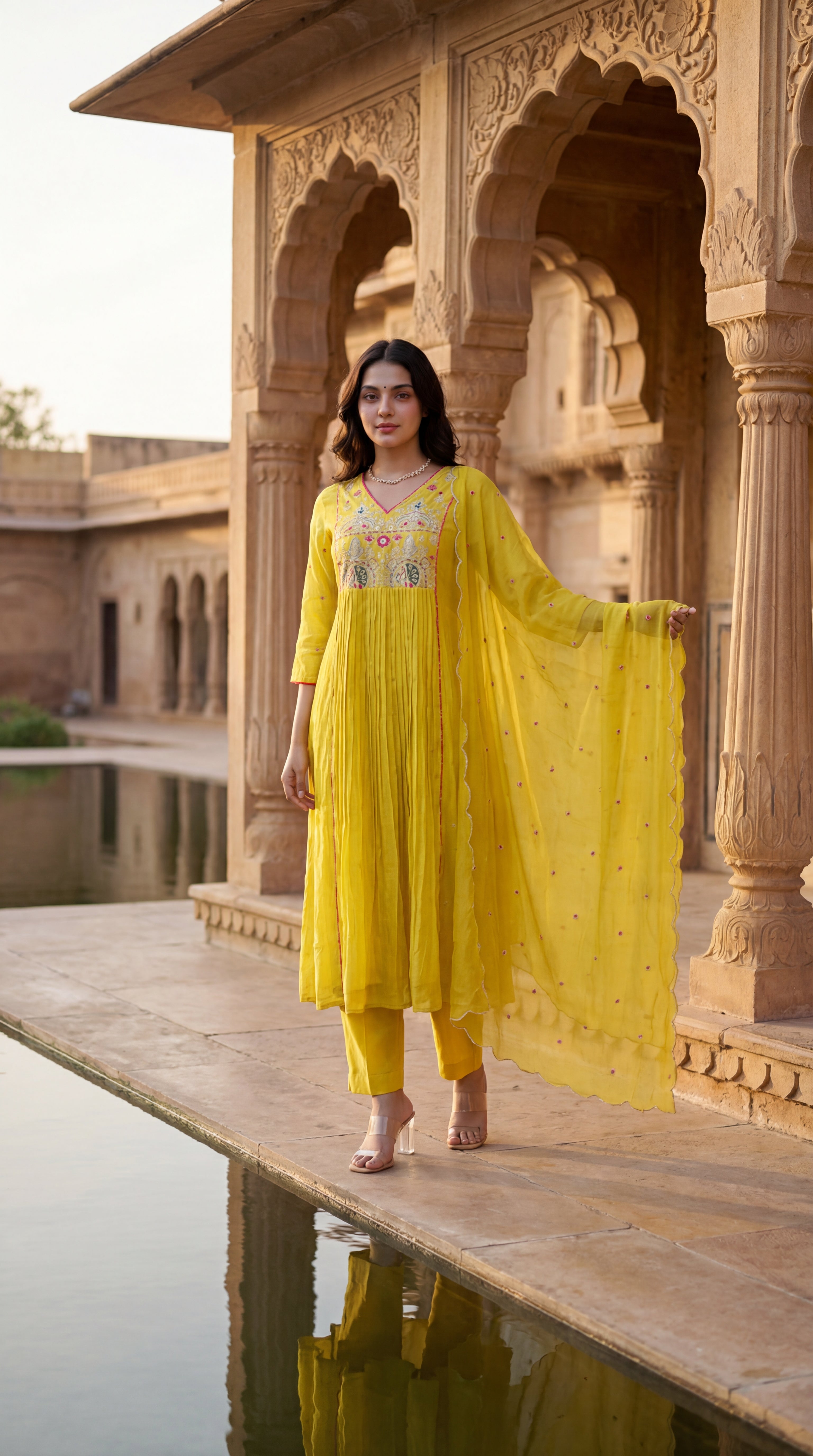 Golden Bloom Chanderi Suit Set