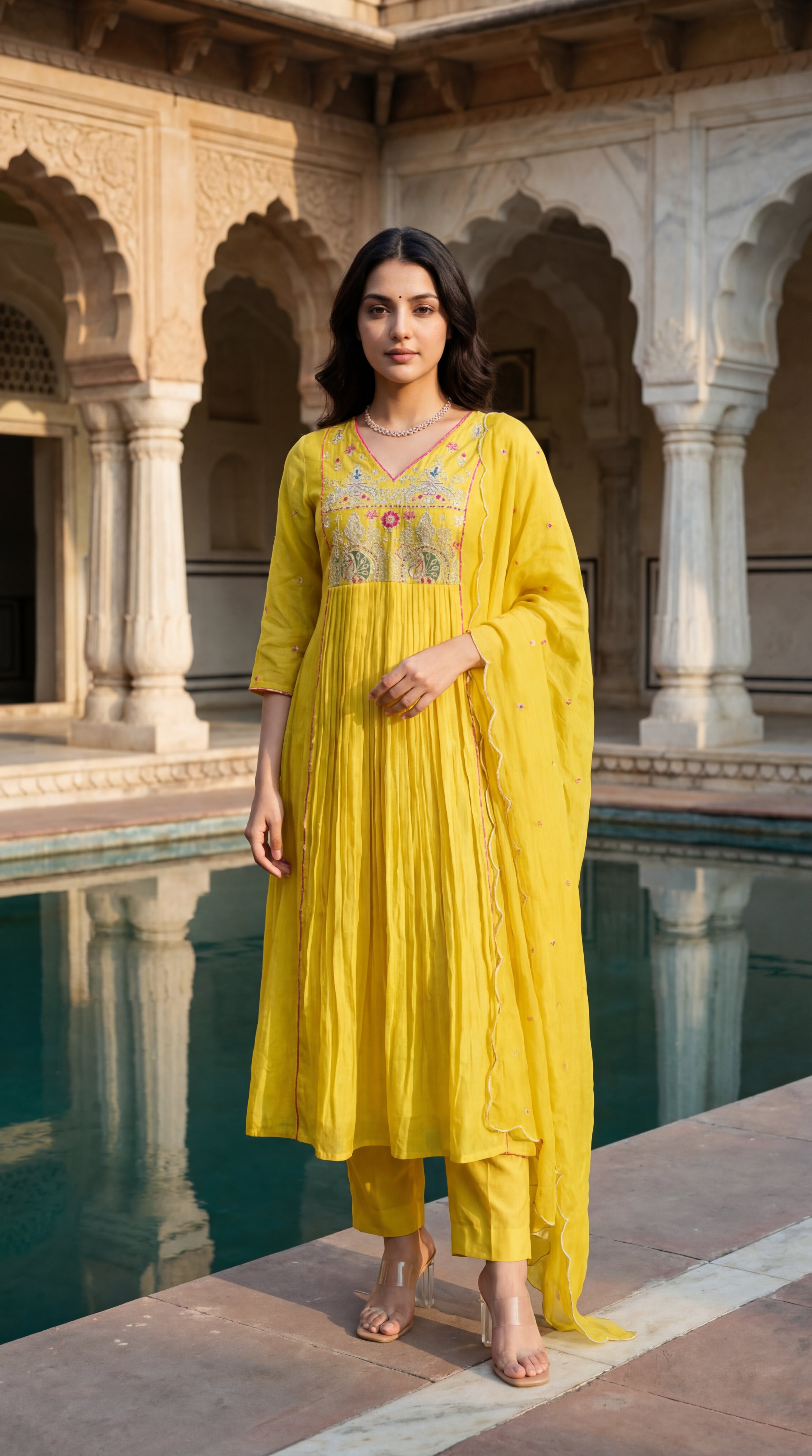 Golden Bloom Chanderi Suit Set