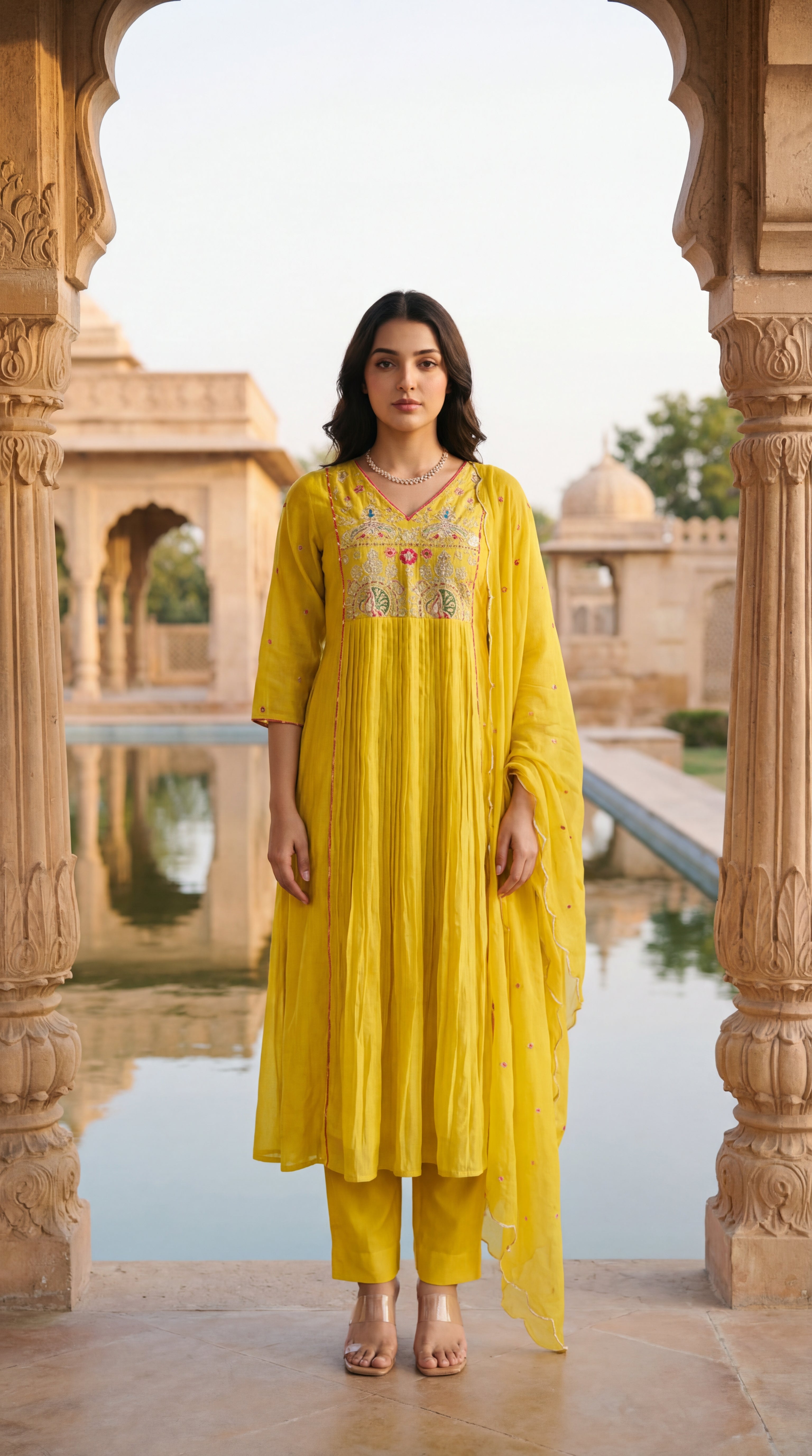 Golden Bloom Chanderi Suit Set