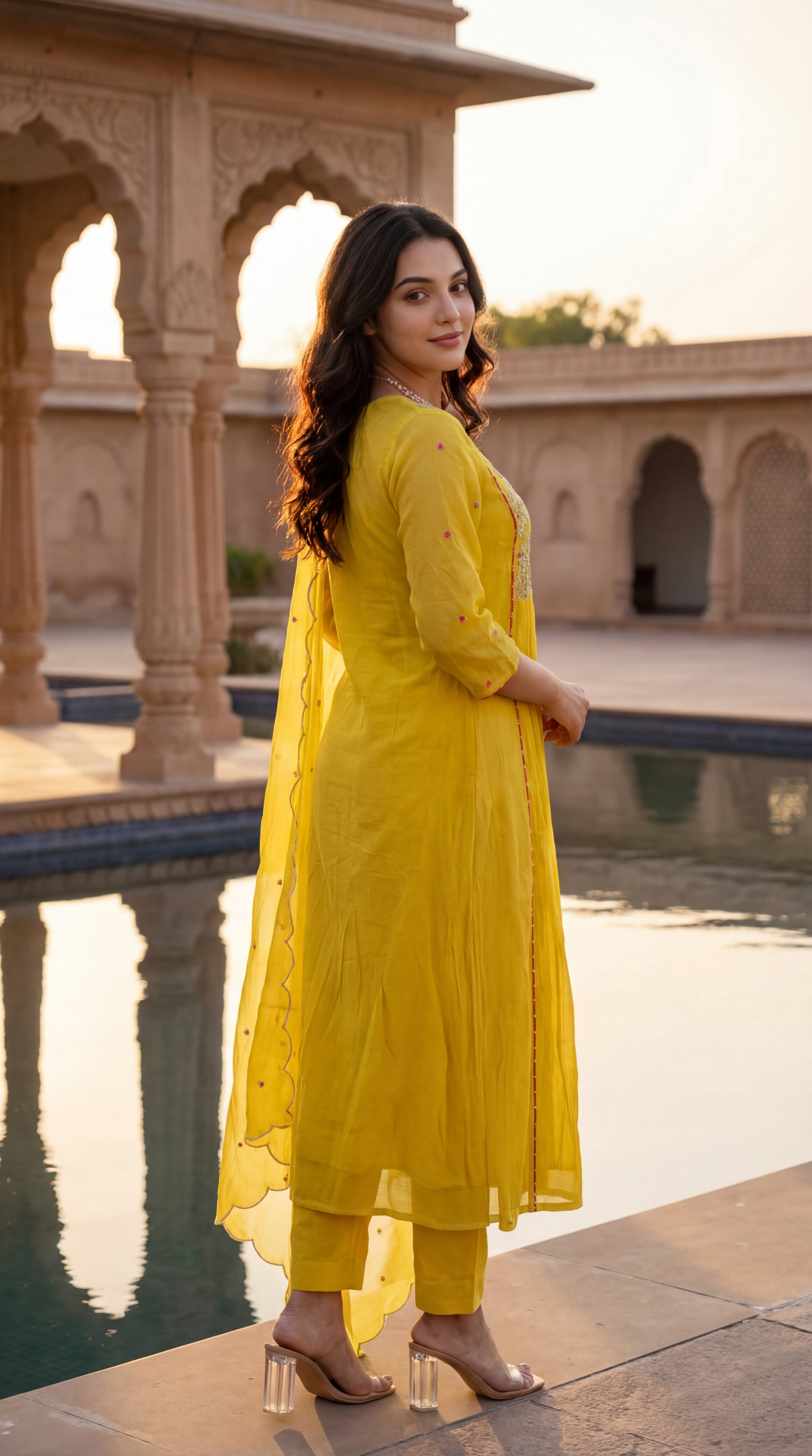Golden Bloom Chanderi Suit Set