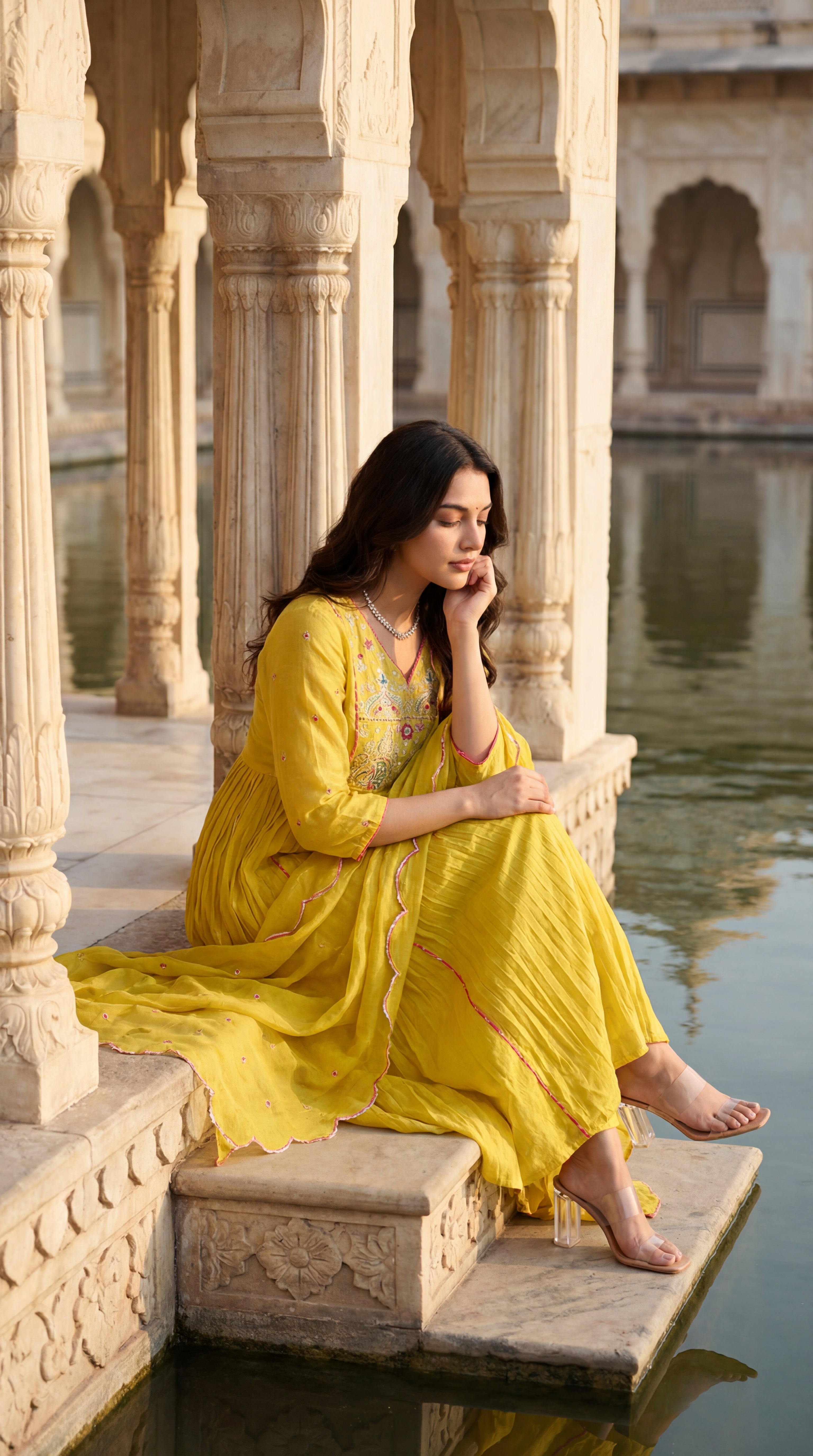 Golden Bloom Chanderi Suit Set