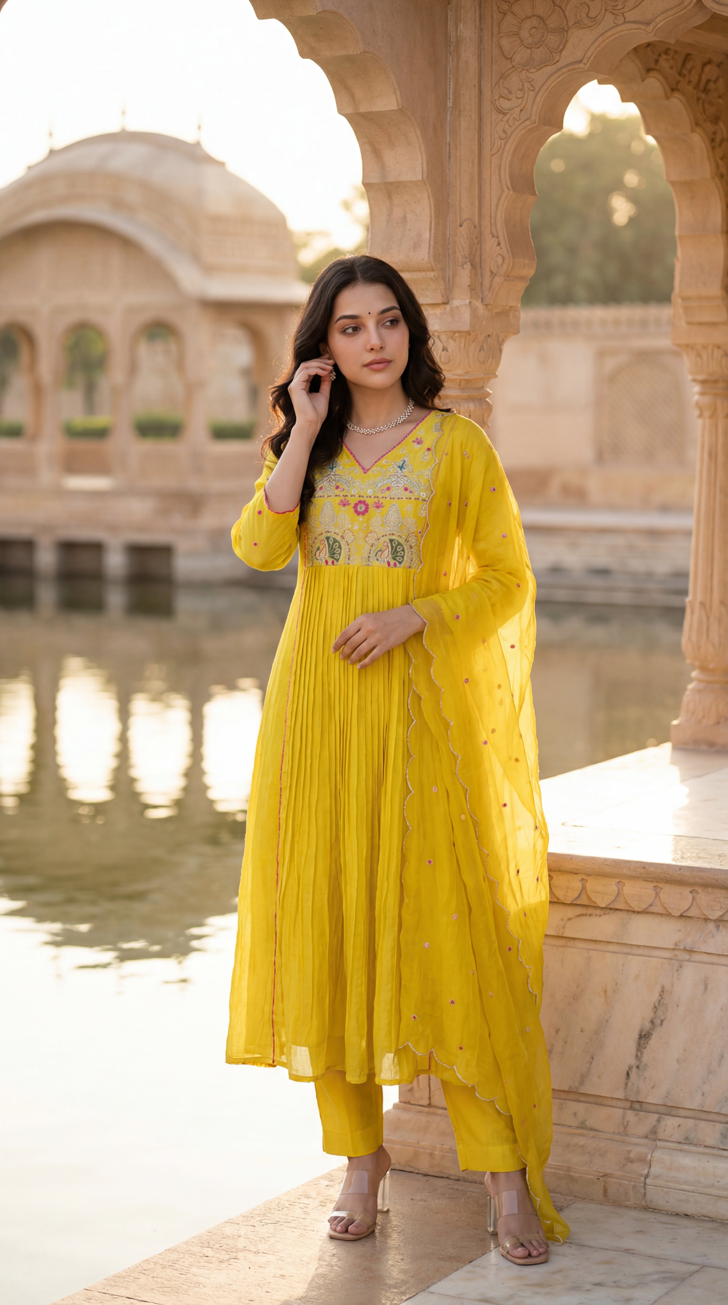 Golden Bloom Chanderi Suit Set