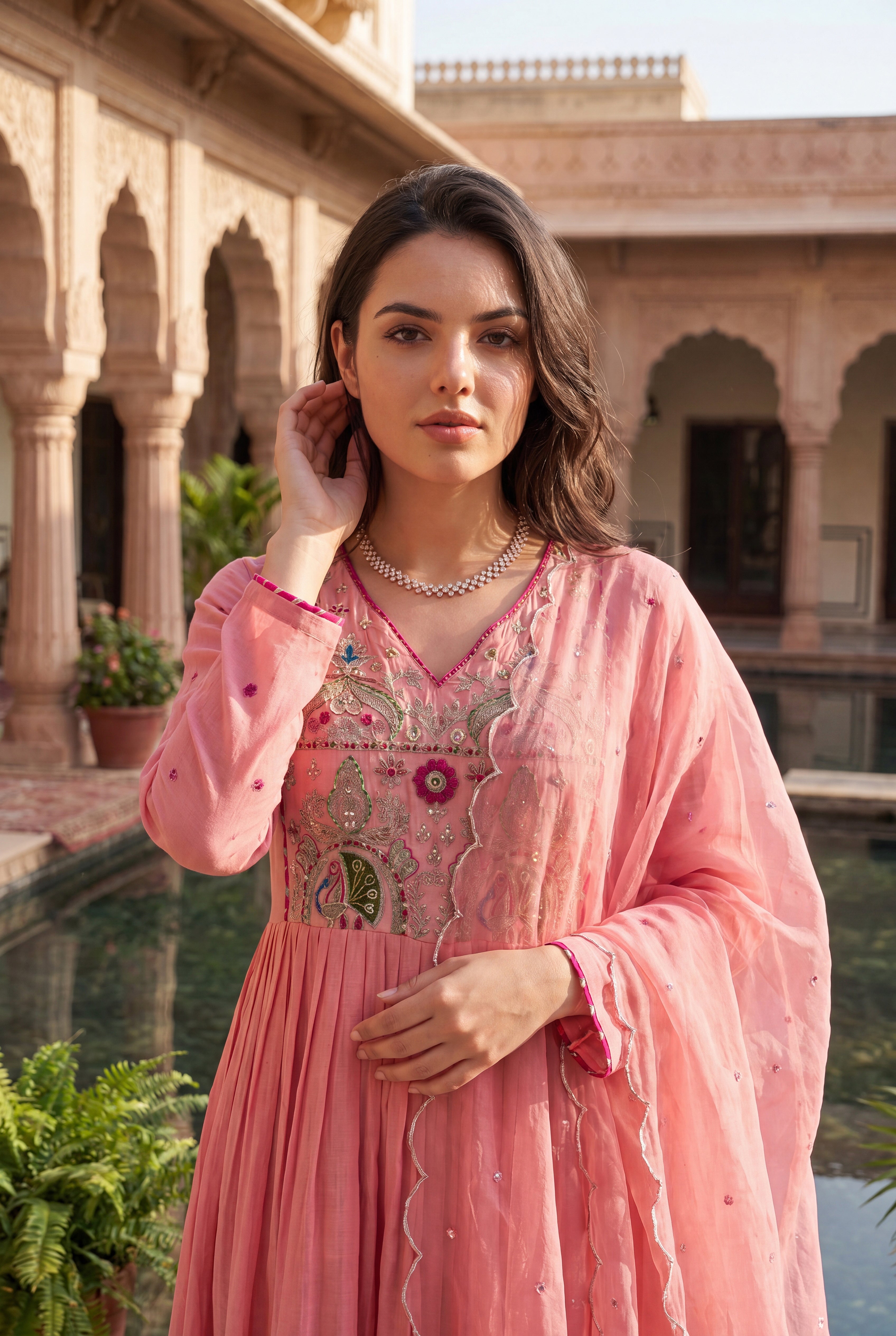 Pink Aura Ensemble Chanderi Suit Set