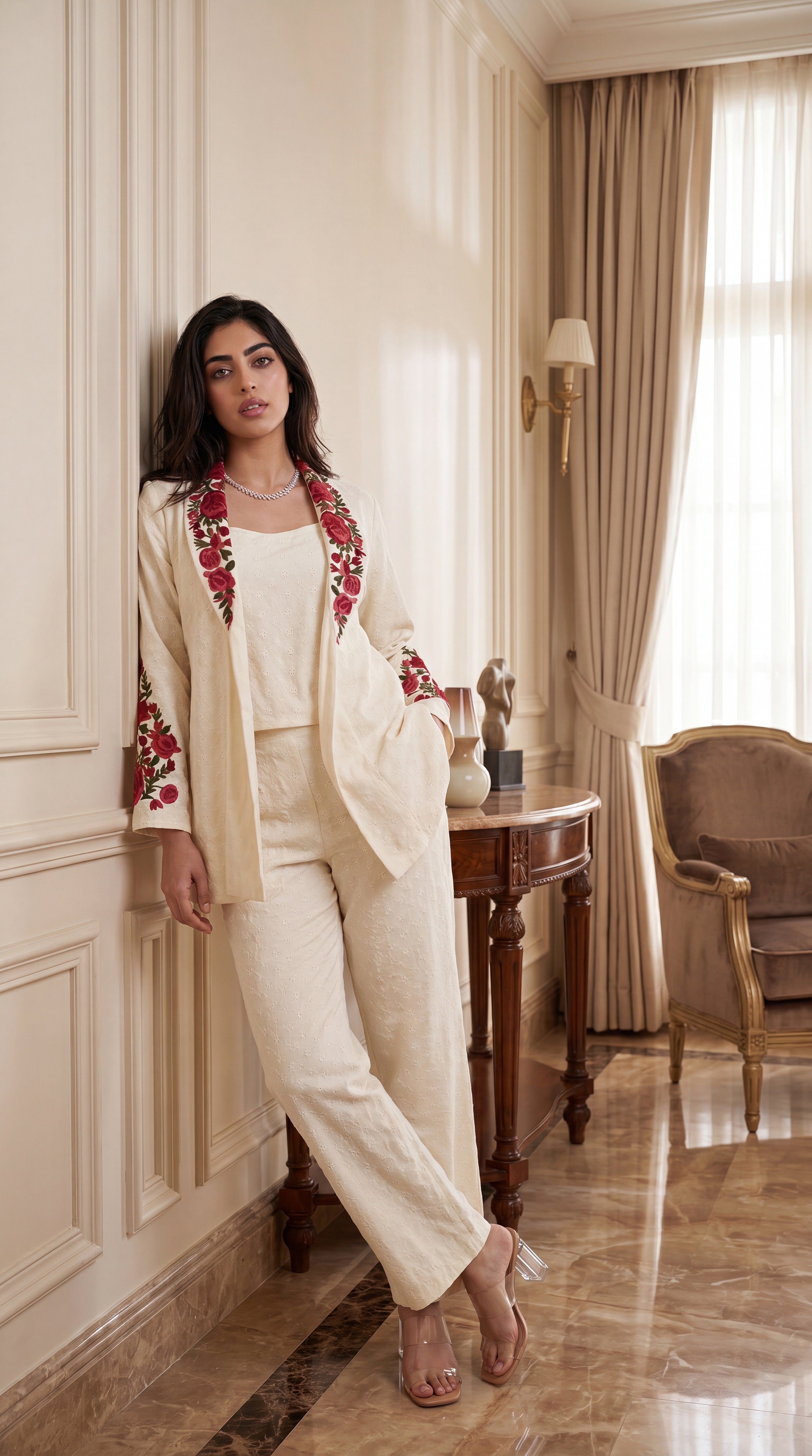 Ivory Rose Embroidered Set