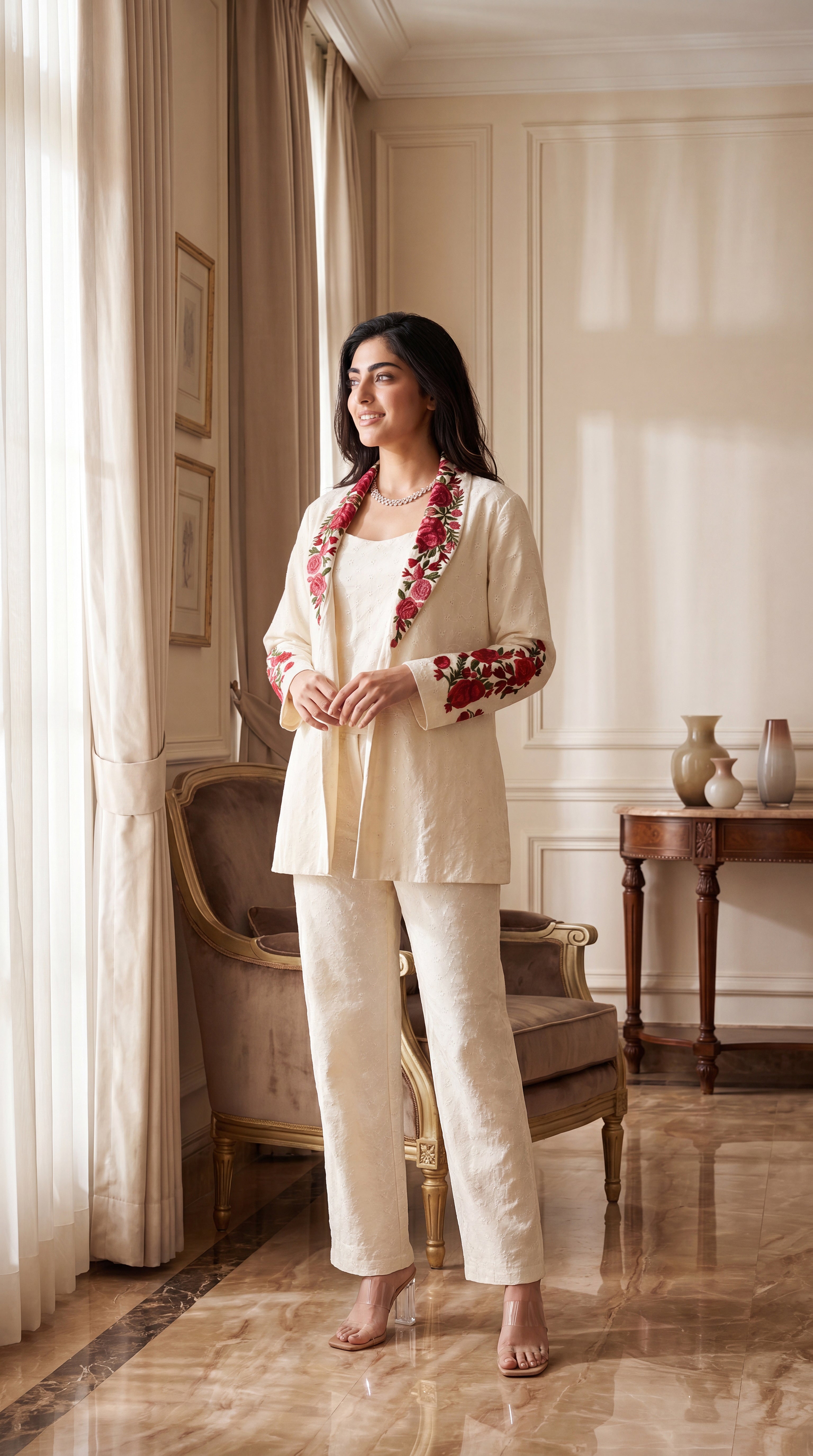 Ivory Rose Embroidered Set