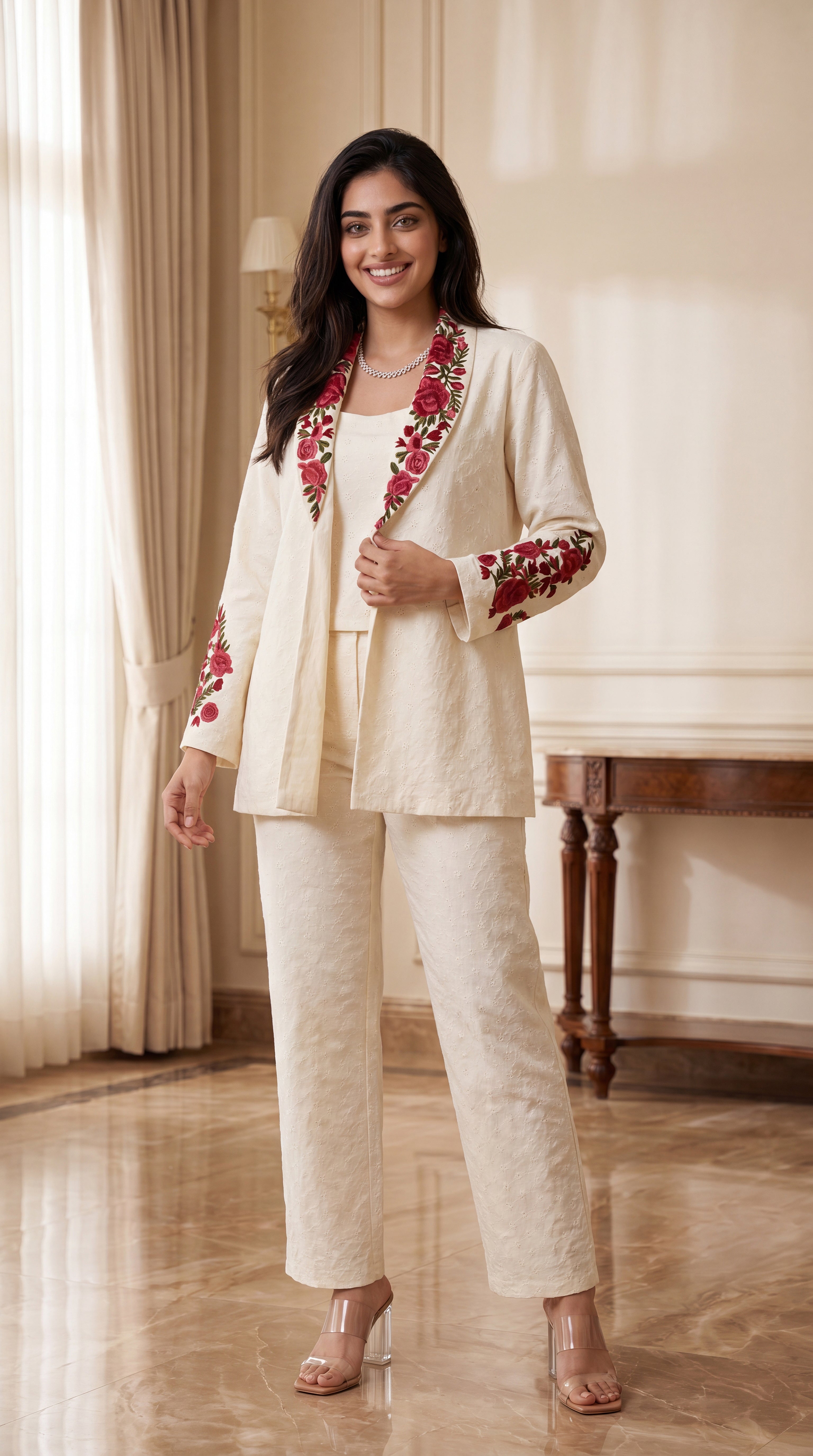 Ivory Rose Embroidered Set