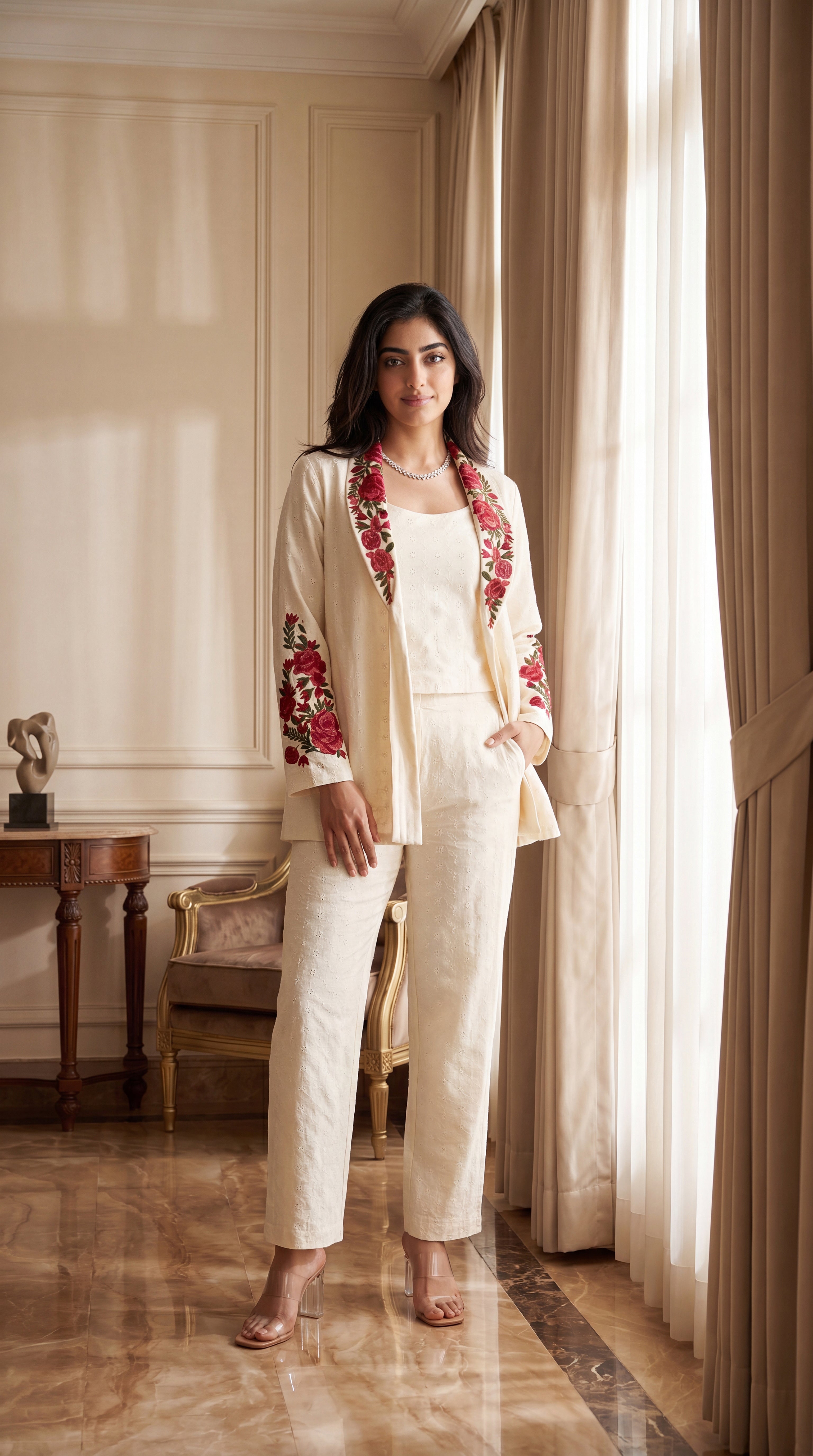 Ivory Rose Embroidered Set