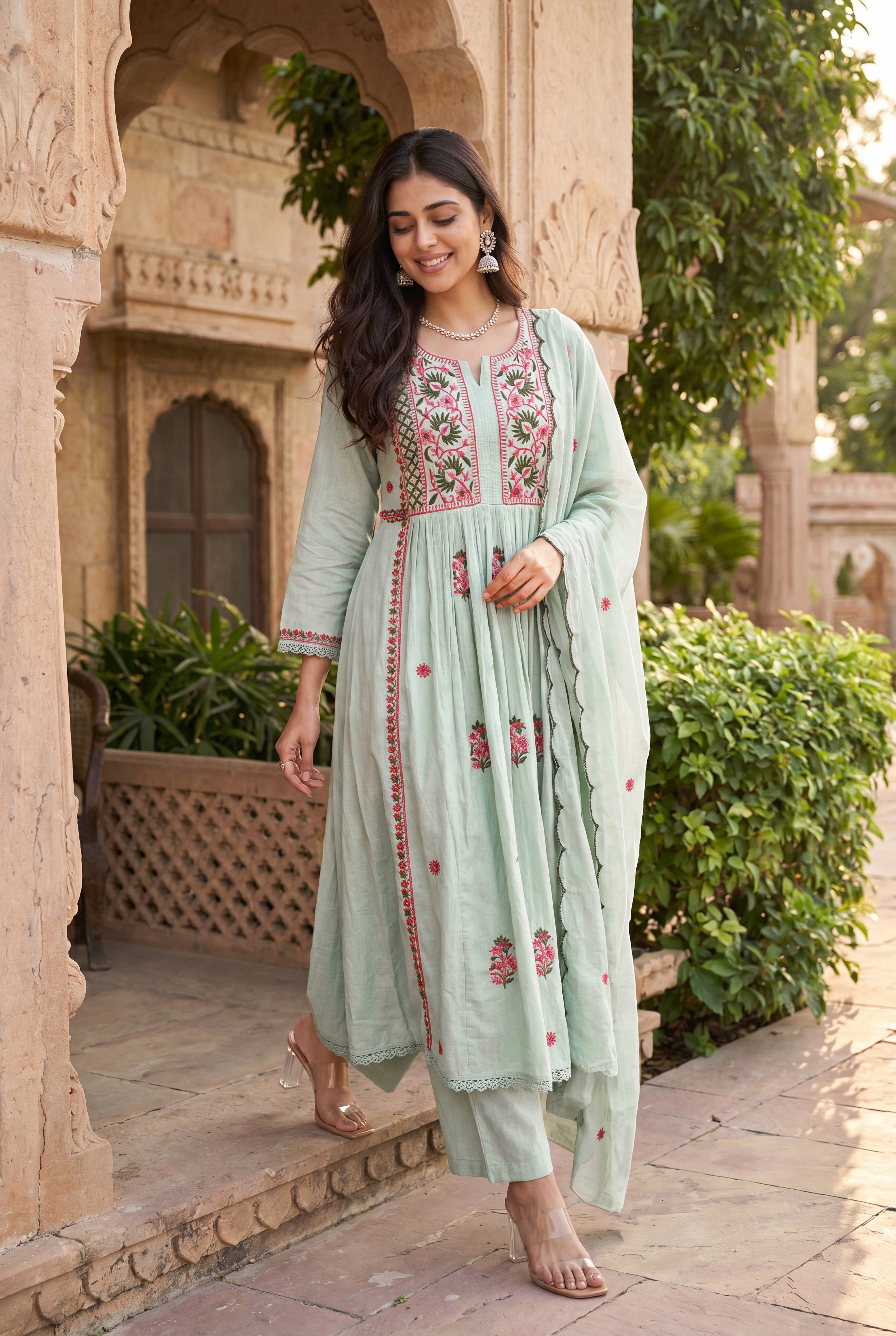 Mint Embroidered Suit Set