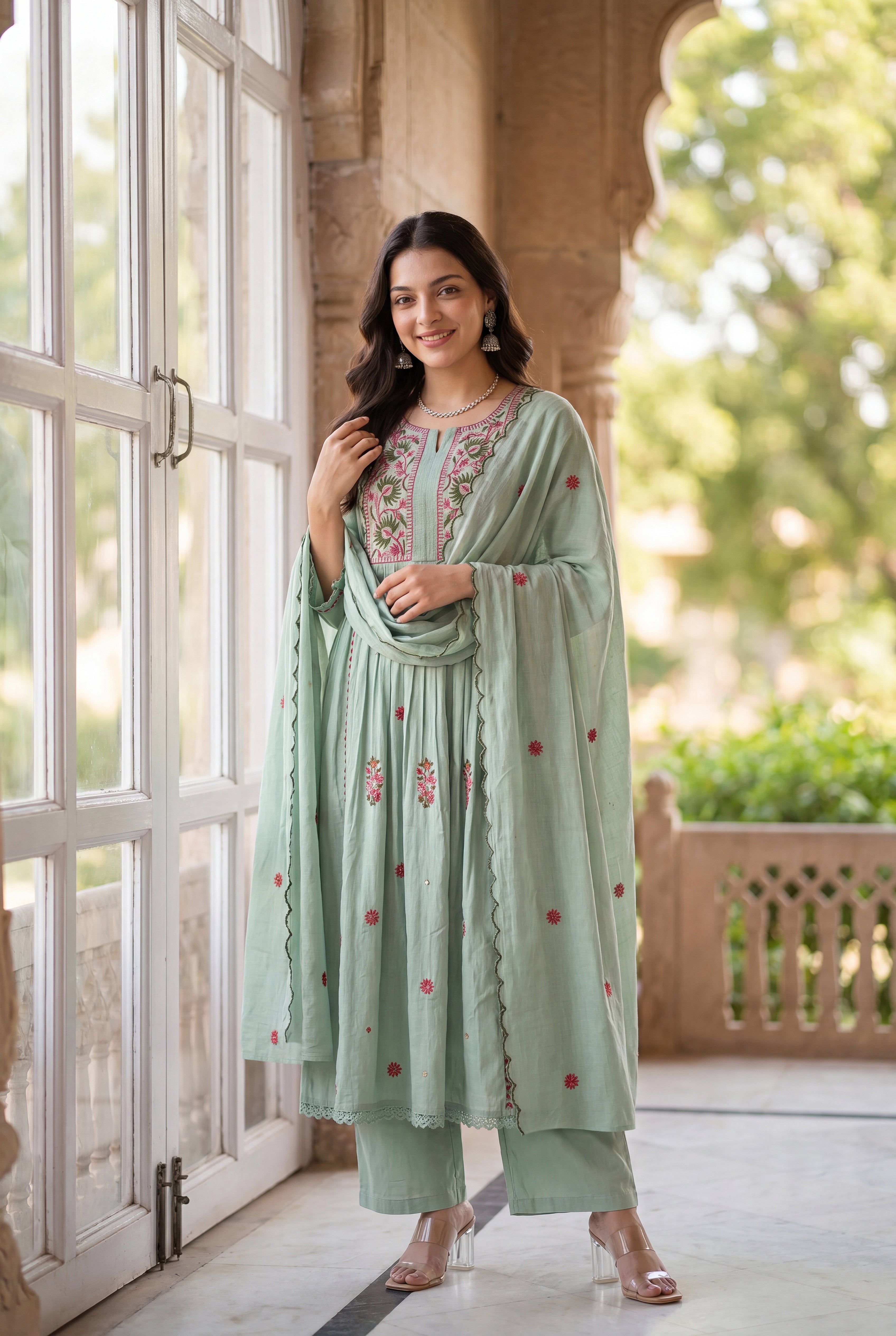 Mint Embroidered Suit Set - View 8 - Ethnic Wear by Aykaa