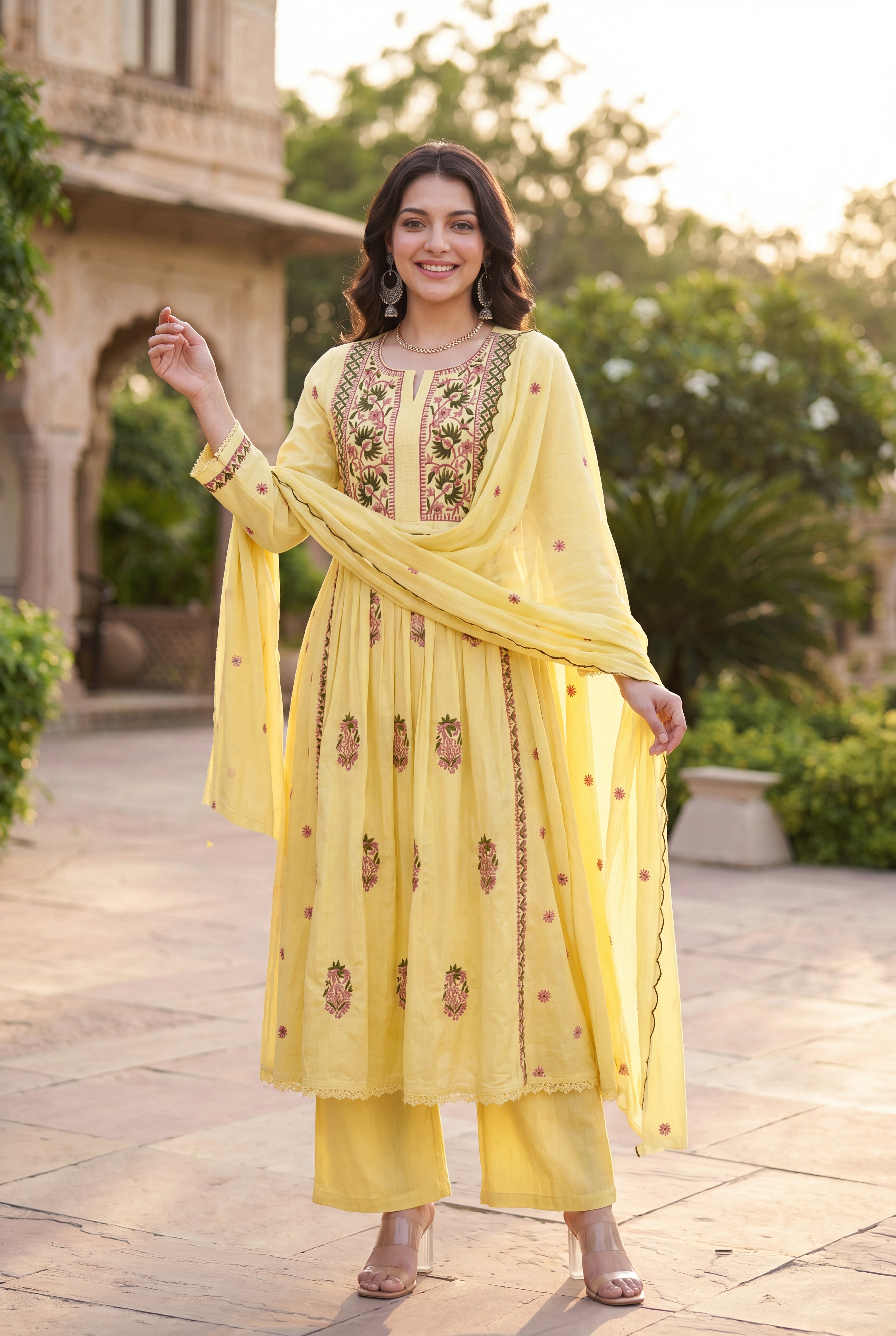 Lemon Petal Suit Set - View 8 - Ethnic Wear by Aykaa