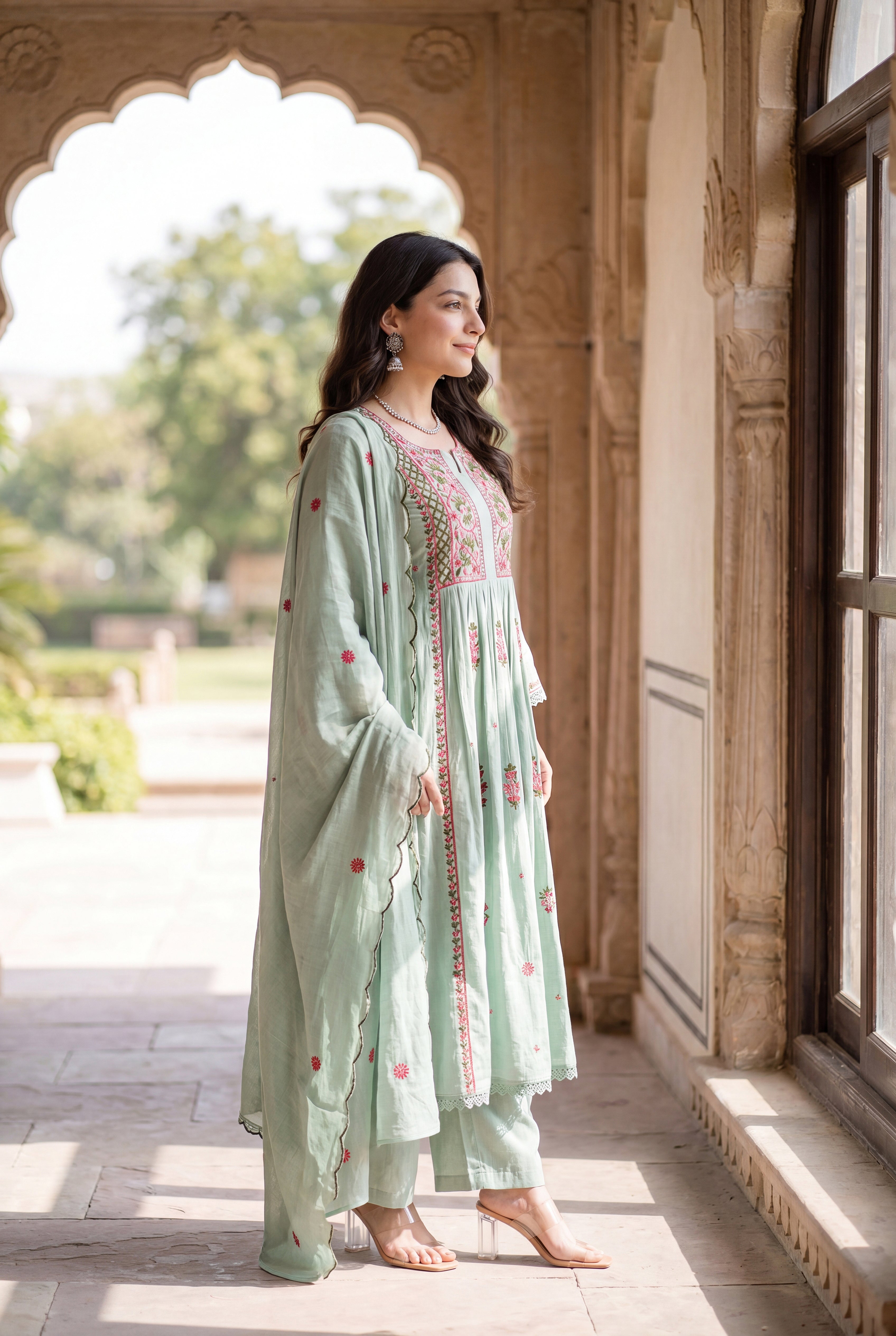 Mint Embroidered Suit Set - View 7 - Ethnic Wear by Aykaa