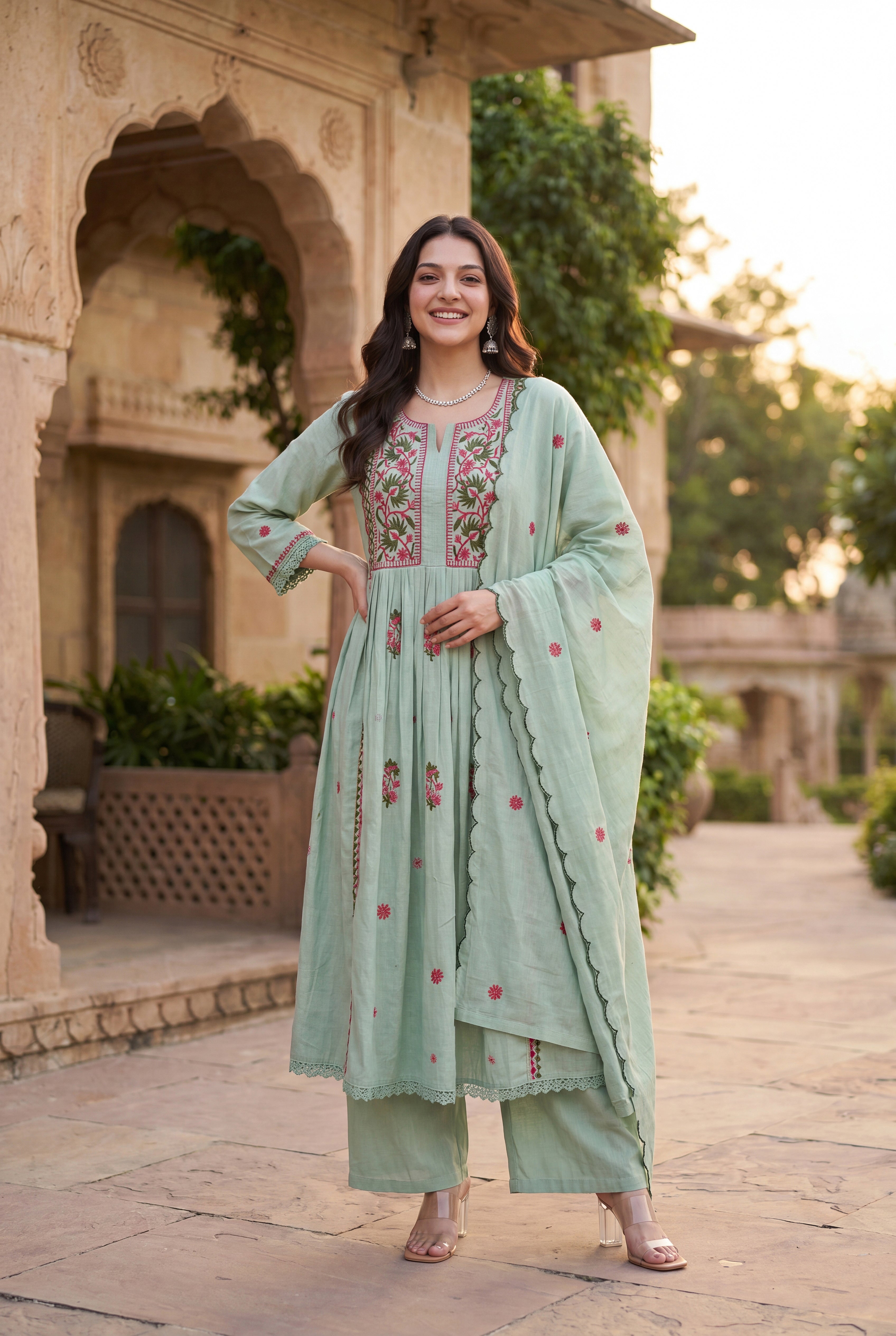 Mint Embroidered Suit Set