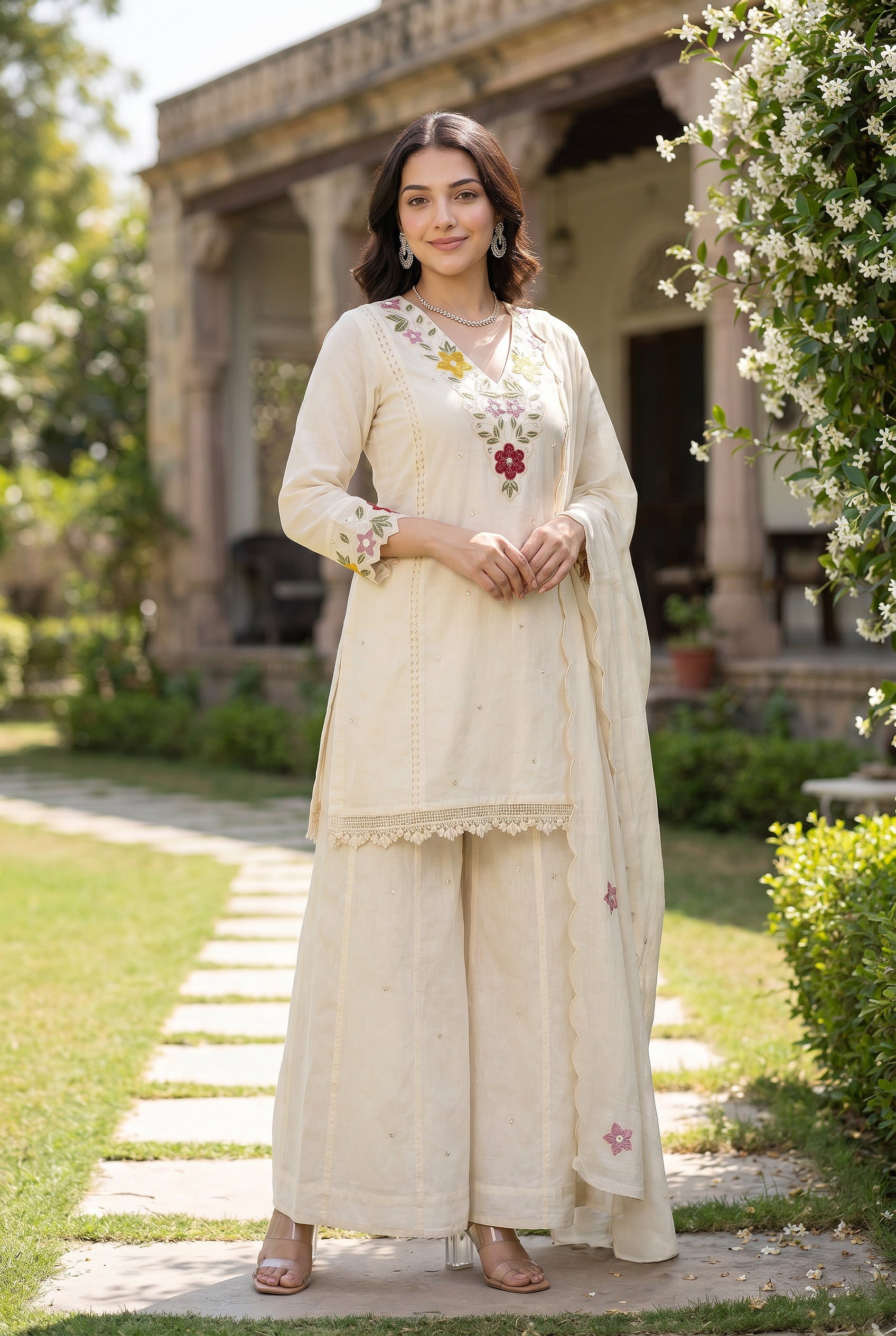 Pearl Bloom Embroidered Set