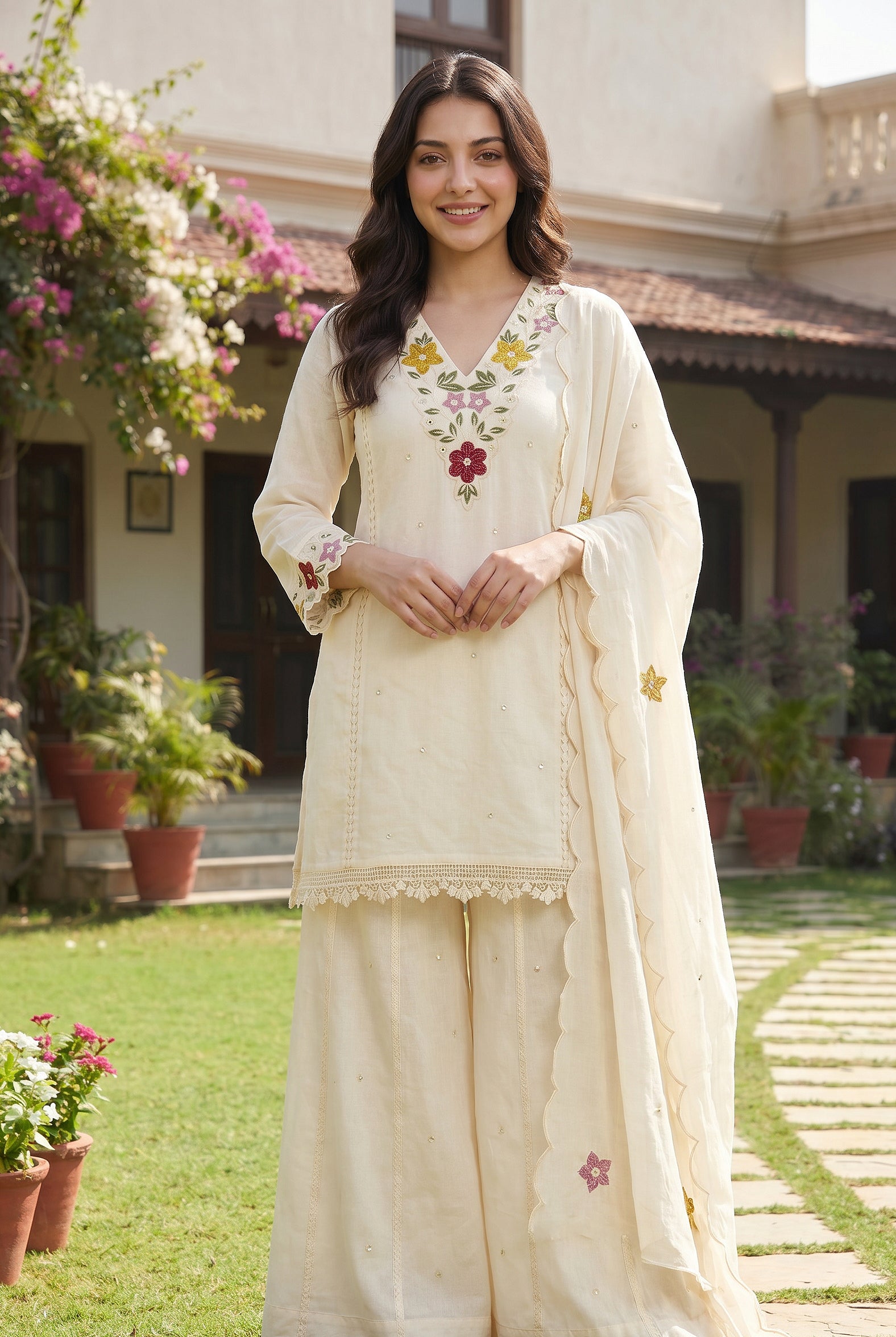Pearl Bloom Embroidered Set