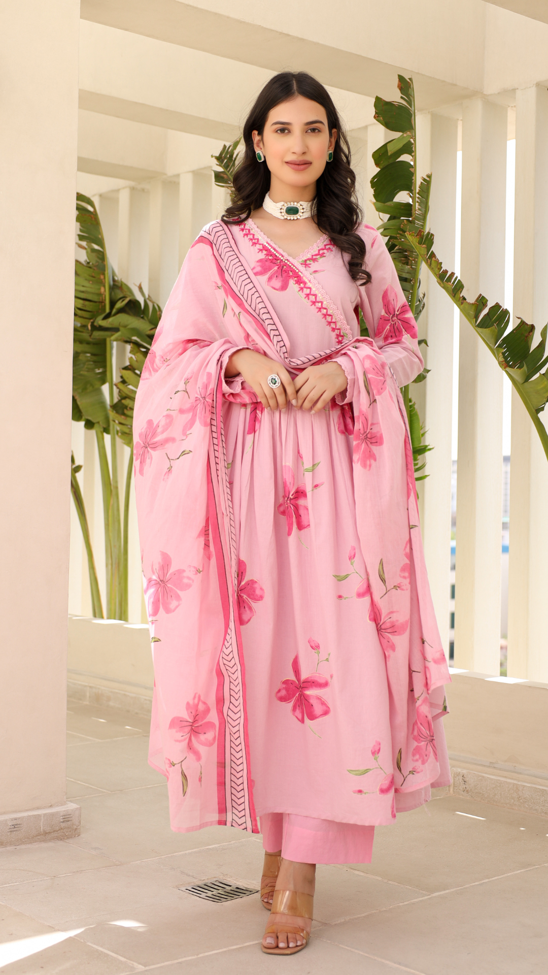 Prime Pink Cotton Anarkali set