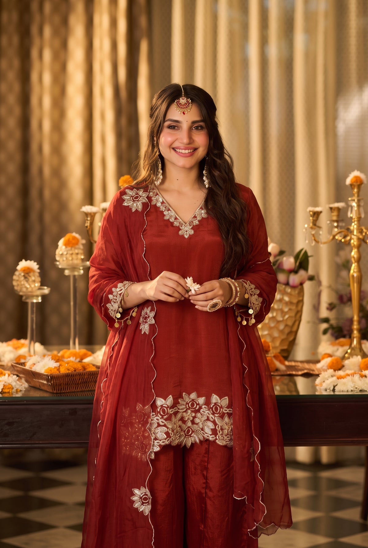 Burnt Orange Embroidered Suit Set