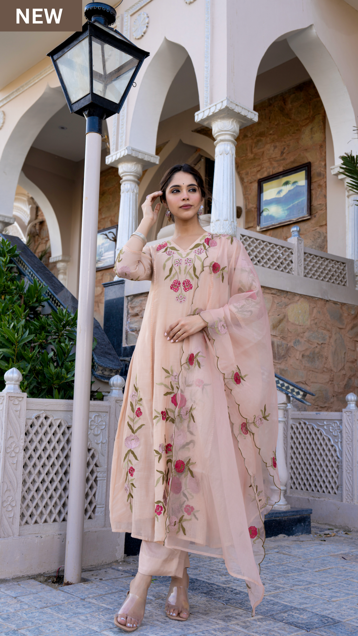 Nude Blossom Mul Chanderi Suit Set
