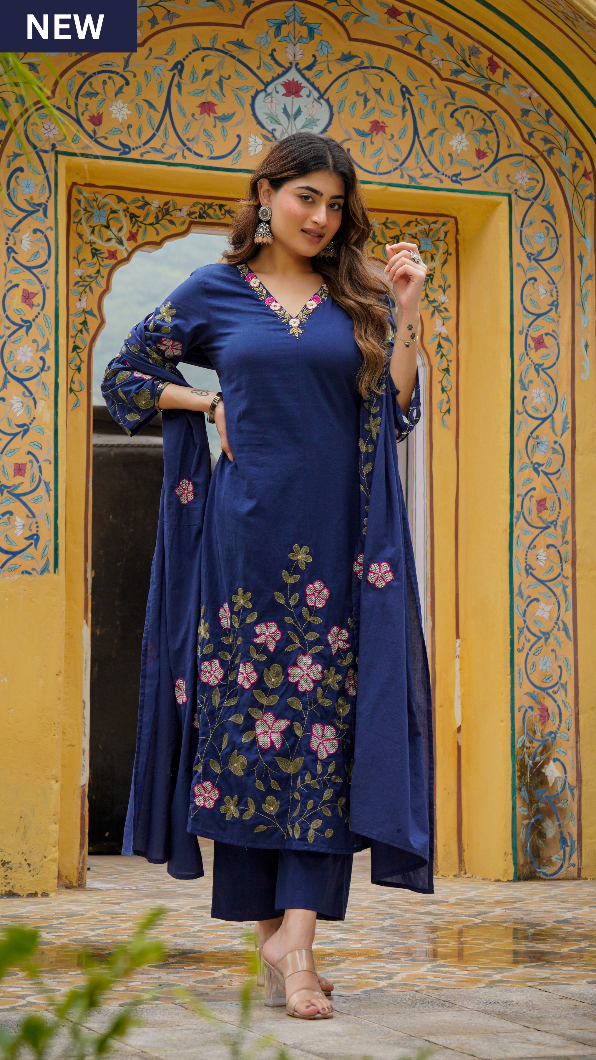 Midnight Navy Mul Cotton Suit Set - Ethnic Wear by Aykaa