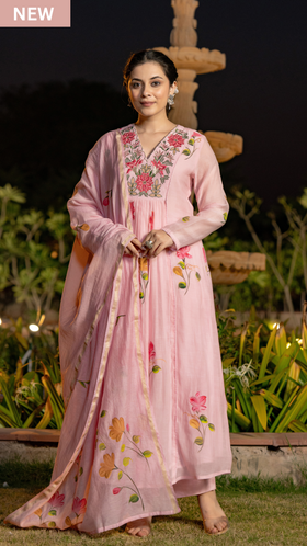 Rosy Bloom Chanderi Suit Set