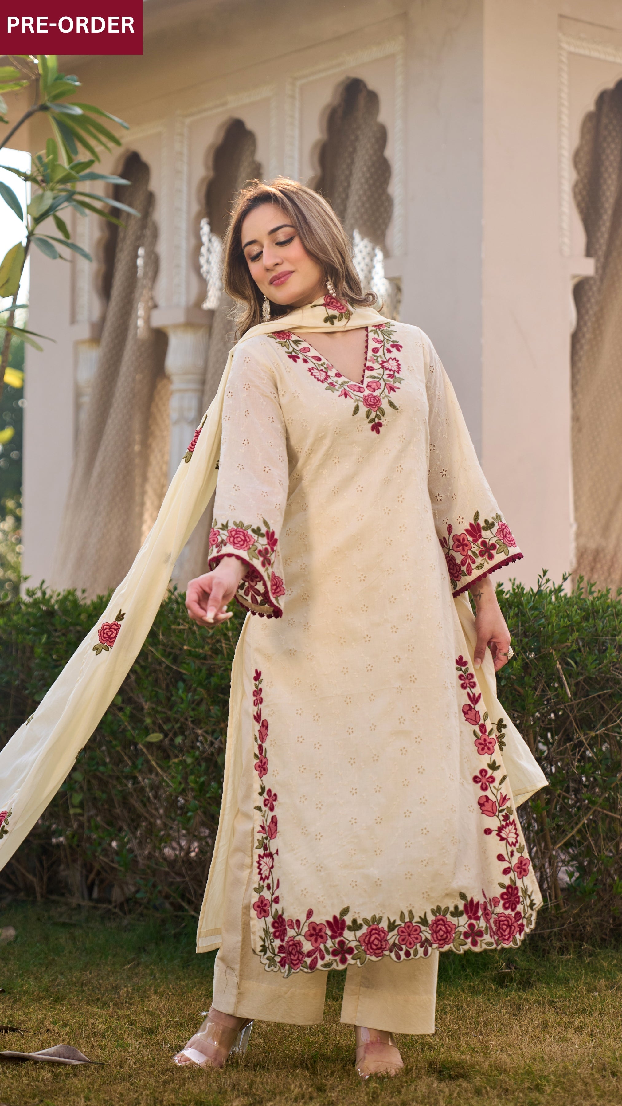 Ivory Blossom Cotton Chiffli Suit Set
