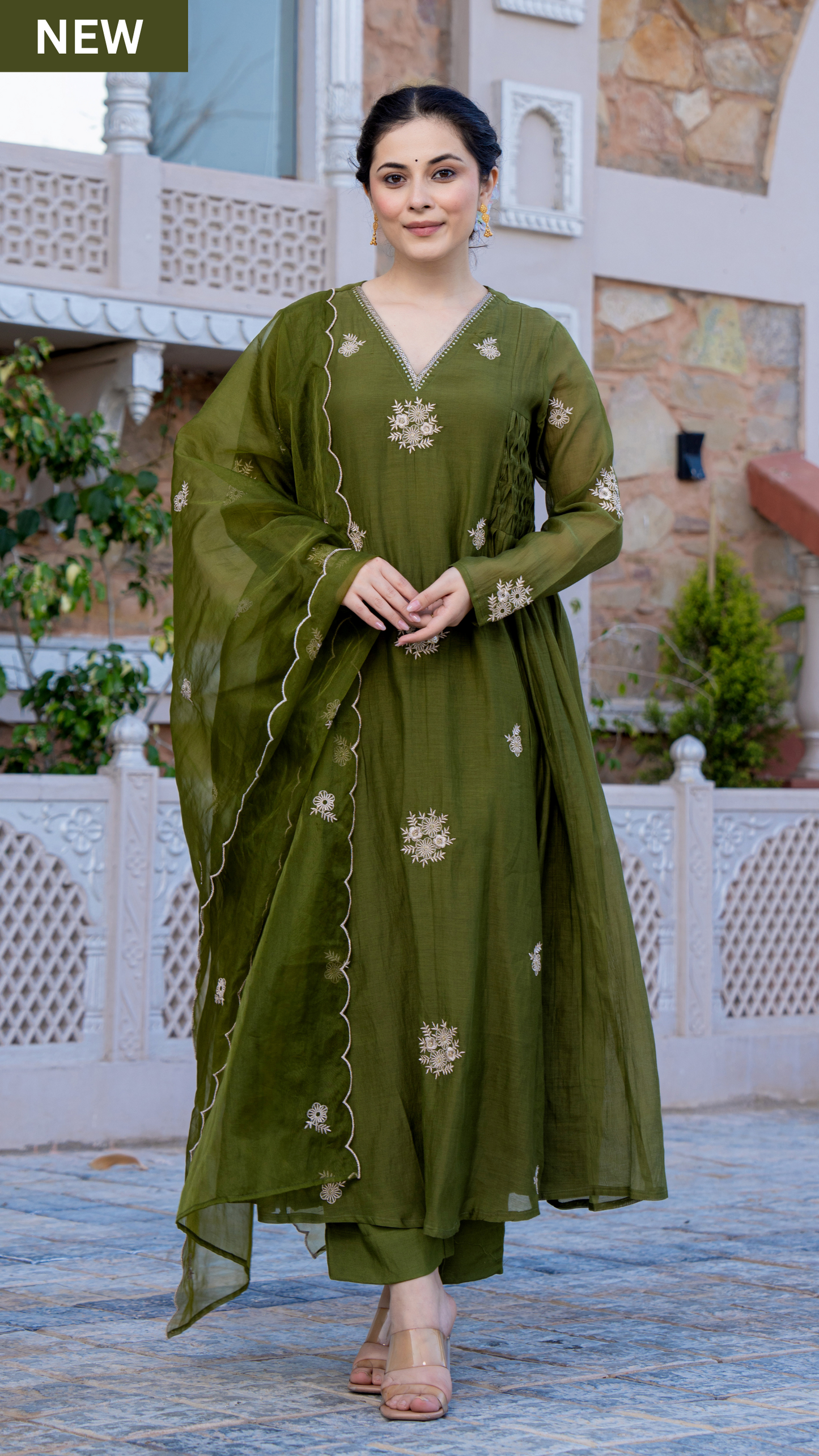 Olive Bloom Chanderi Suit Set