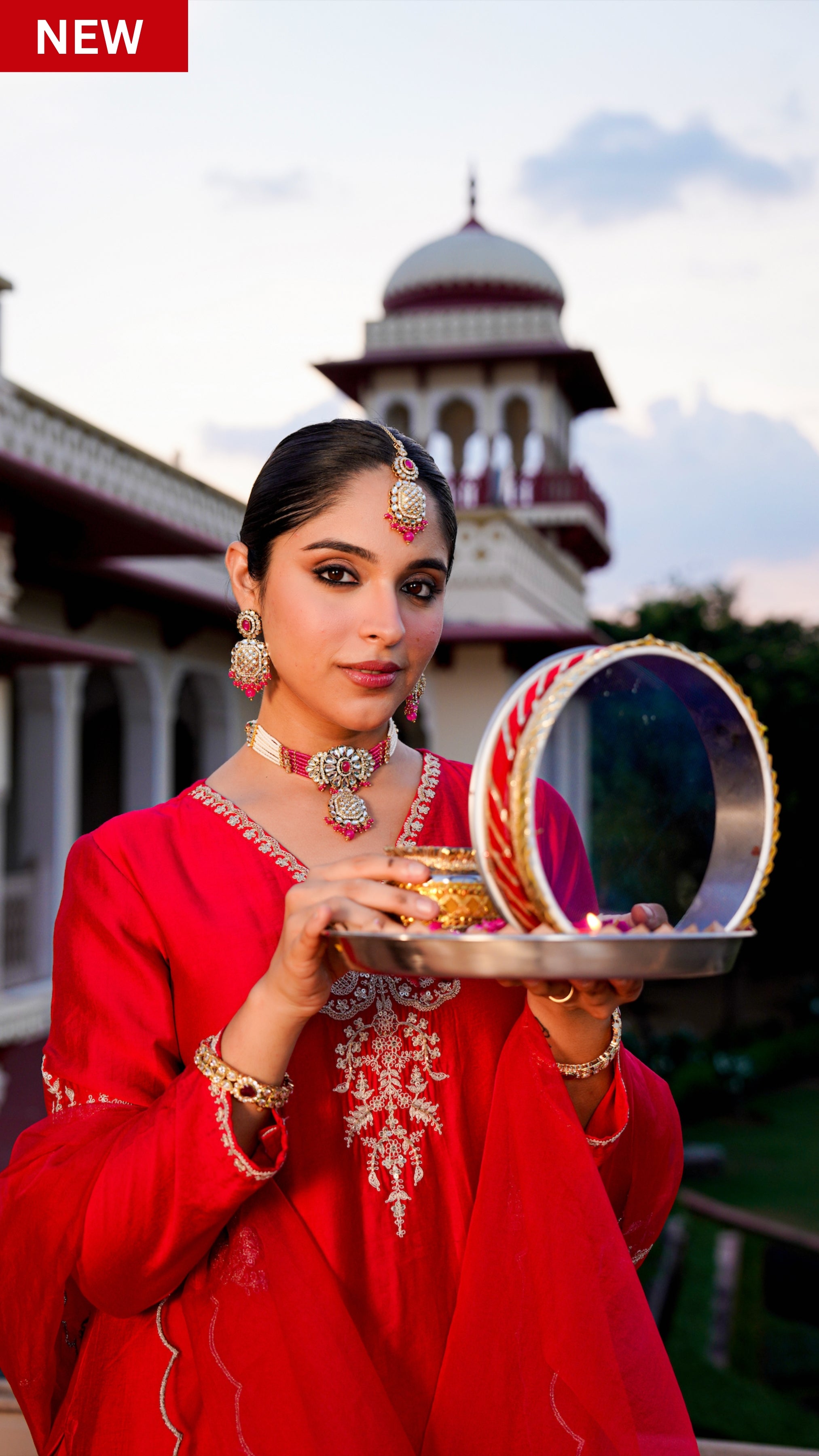 Karwa Crimson Satoori Silk Garara Suit Set