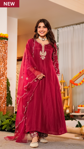 Crimson Royale Silk Suit Set