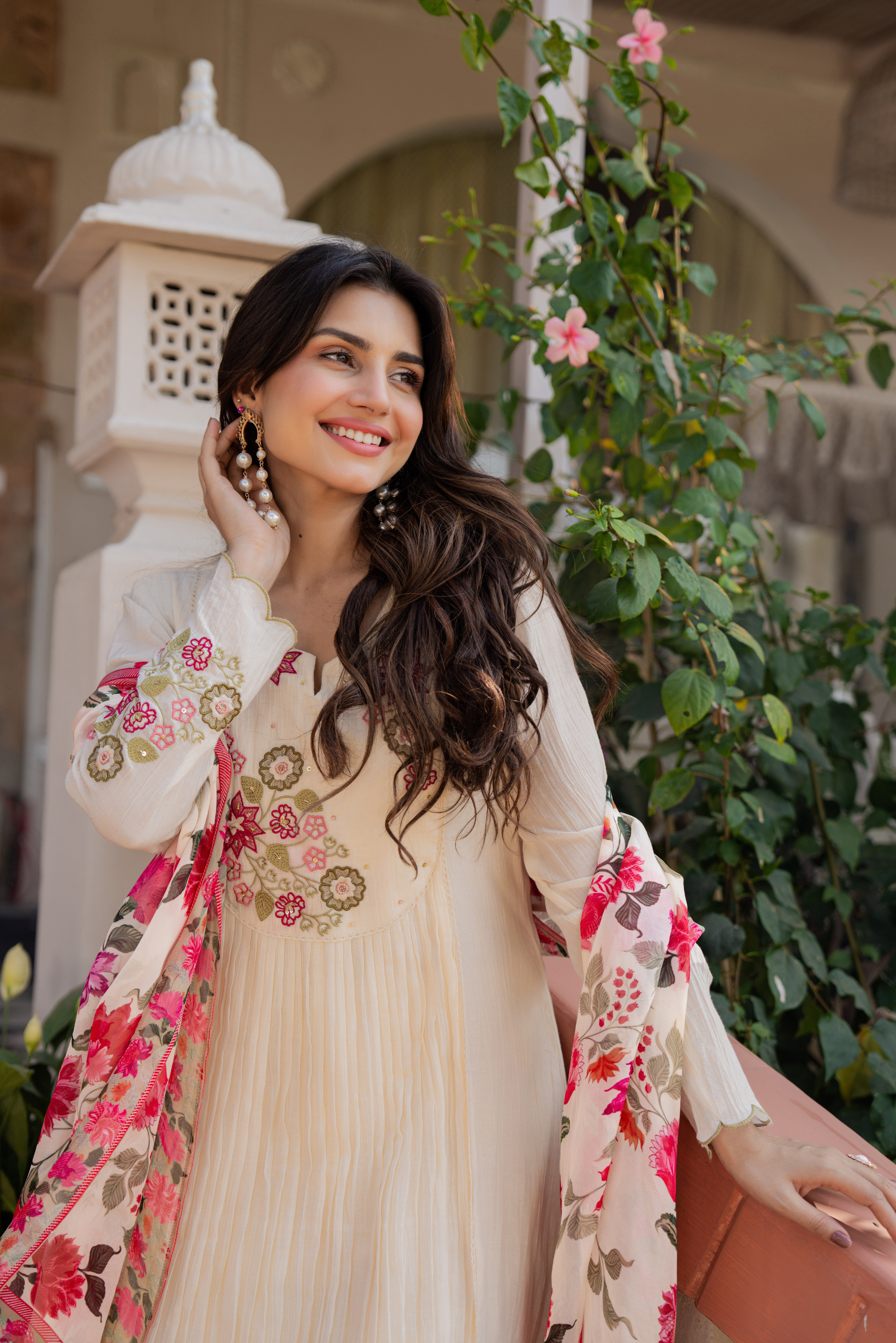 Cream Floral Kurta Set