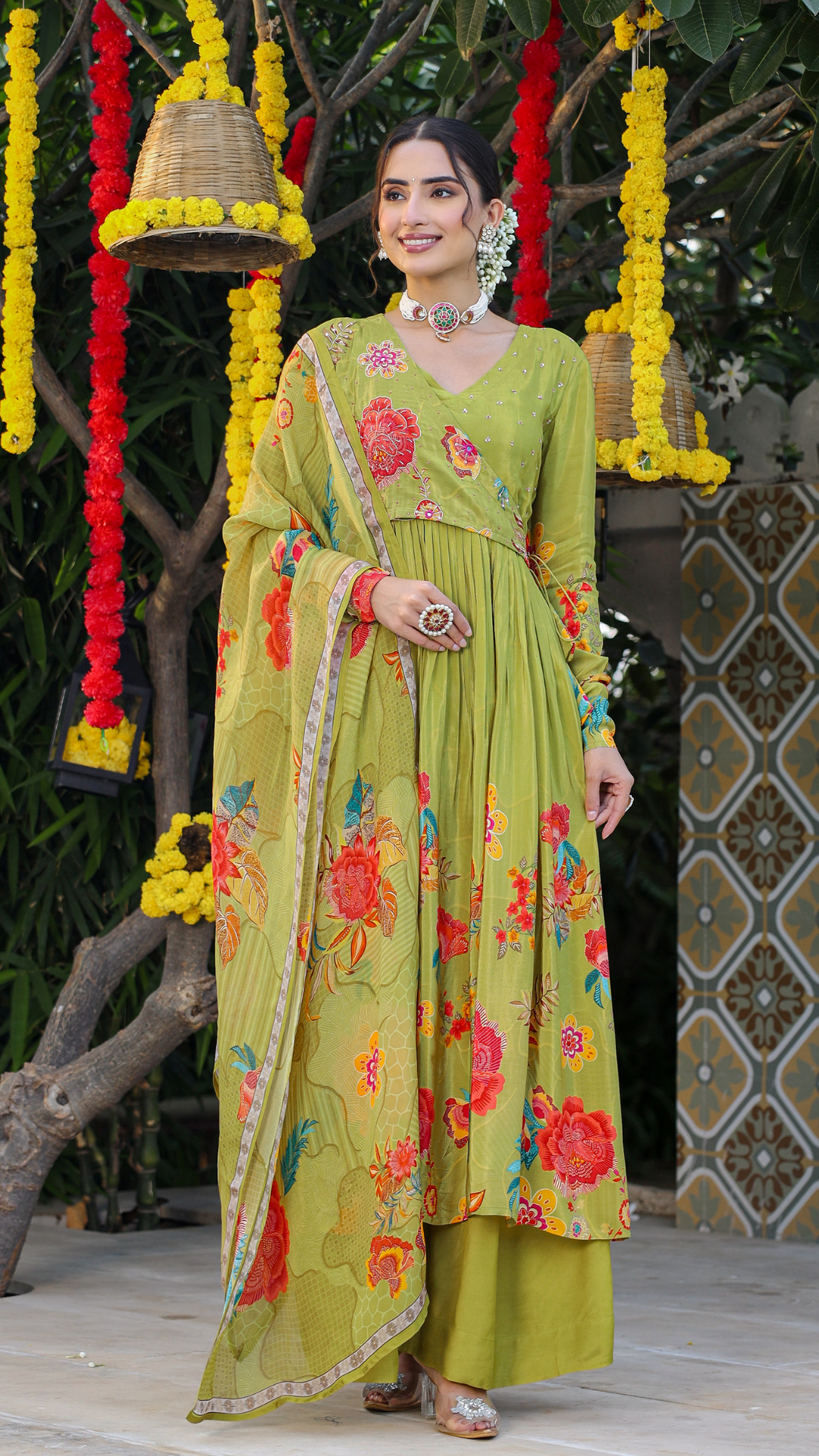 Green Angrakha Set