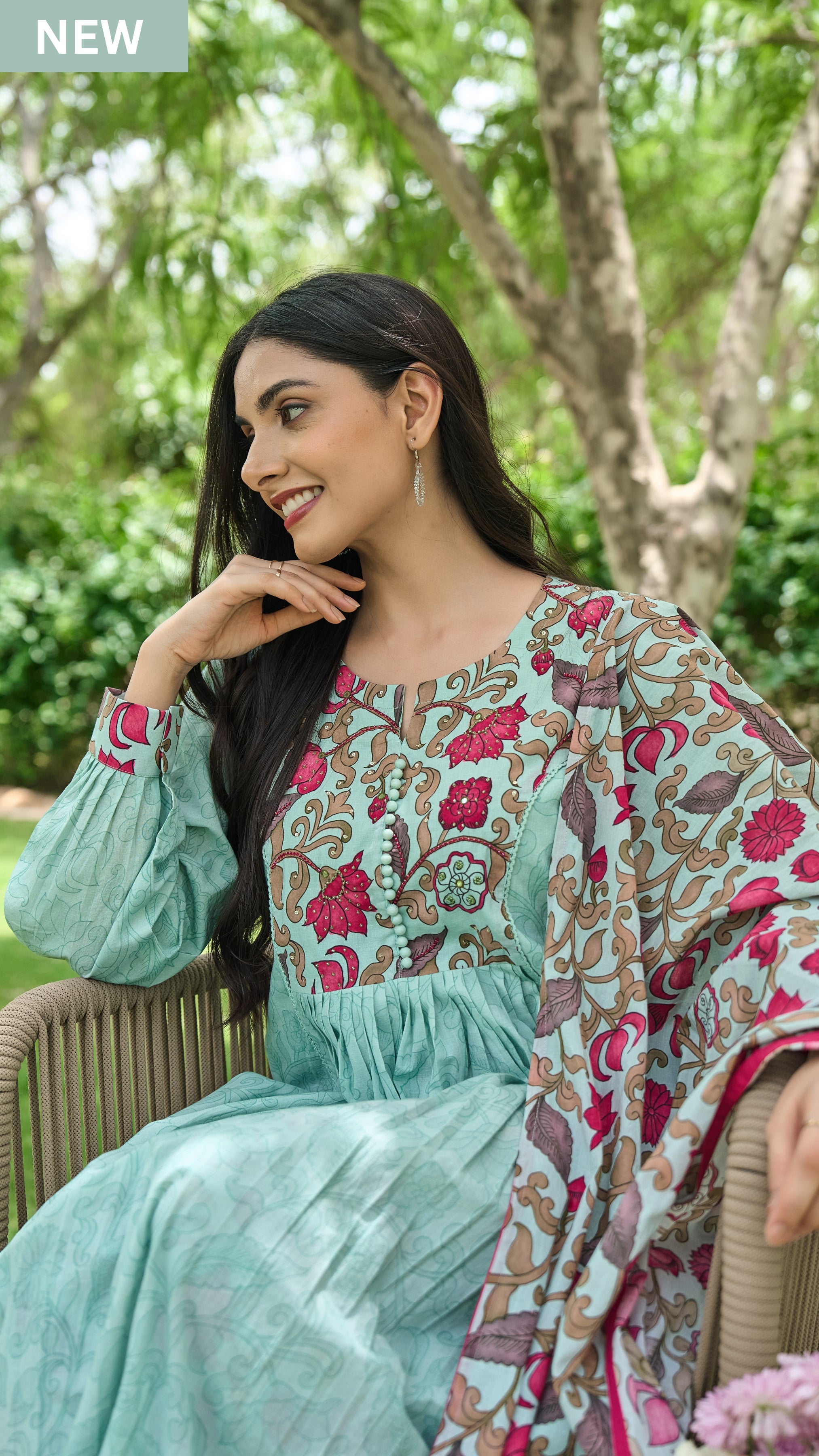 Aqua Bloom Printed Suit Set