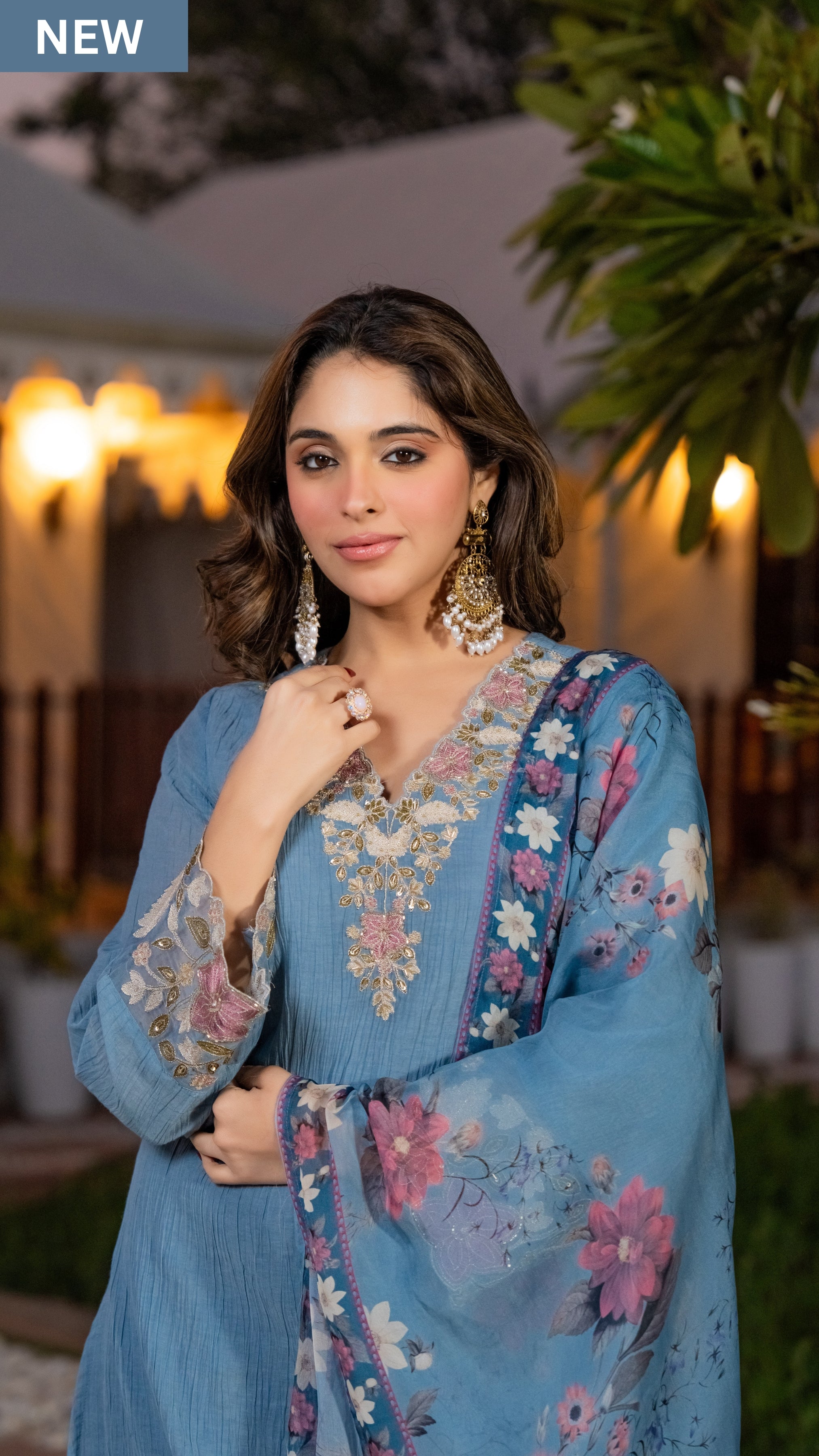 Powder Blue Crush Cotton Embroidered Suit Set