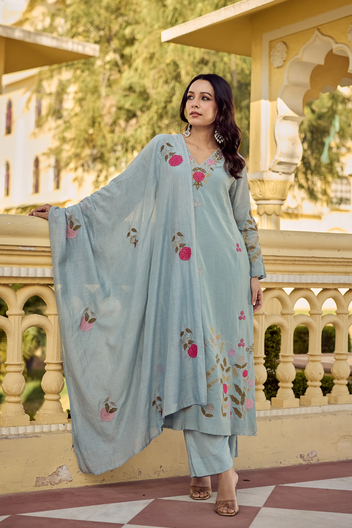 Ocean Mist Chanderi Suit Set