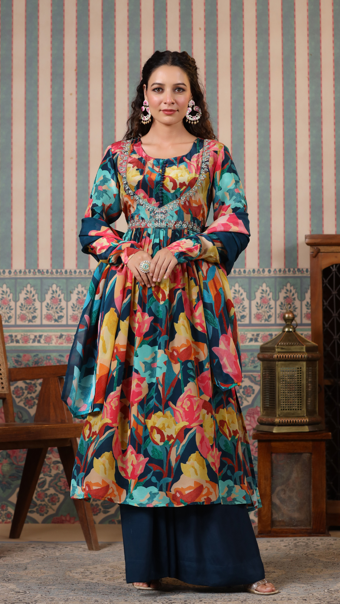 Blue Printed Suit Set