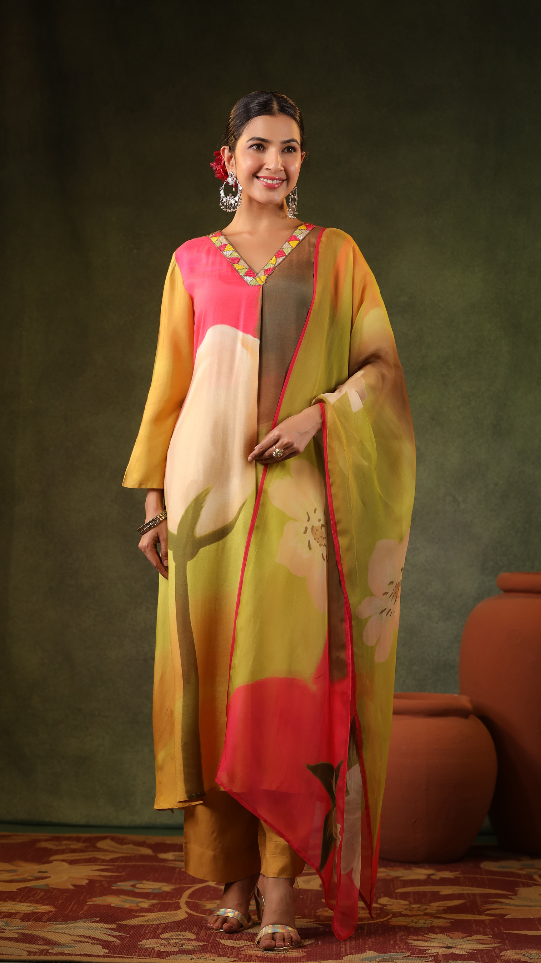 Multicoloured Muslin Suit Set
