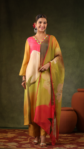 Multicoloured Muslin Suit Set