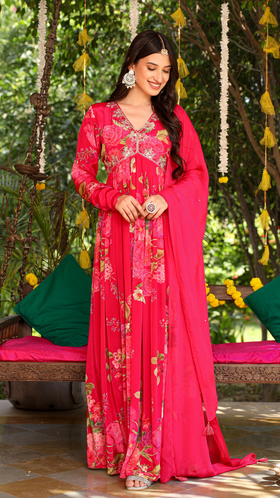 Rani pink anarkali set