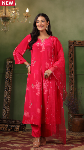 Raspberry Red Crepe Suit Set