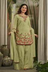 Olive Embroidered Suit Set