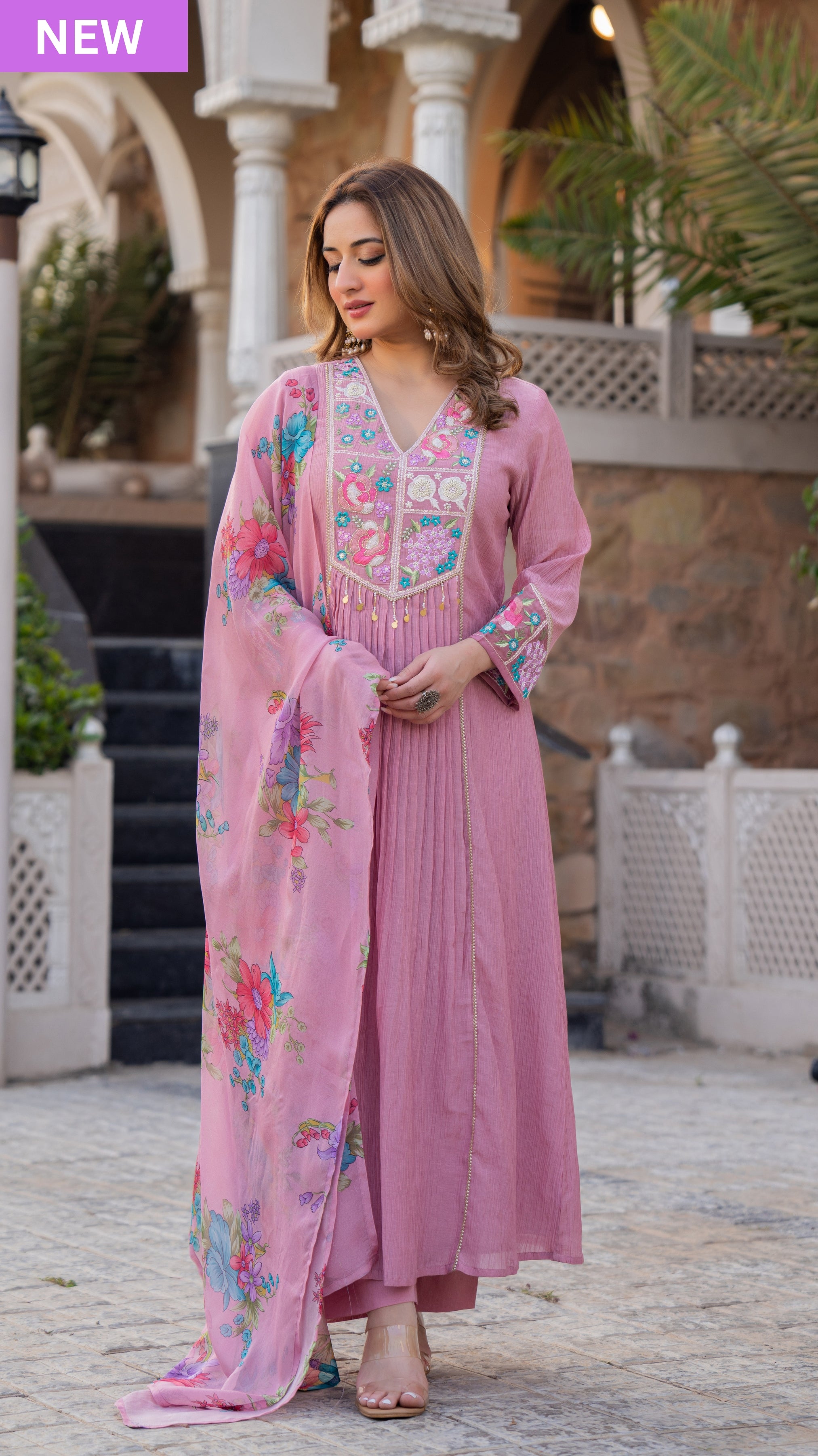 Rose Lilac Crush Embroidered Suit Set