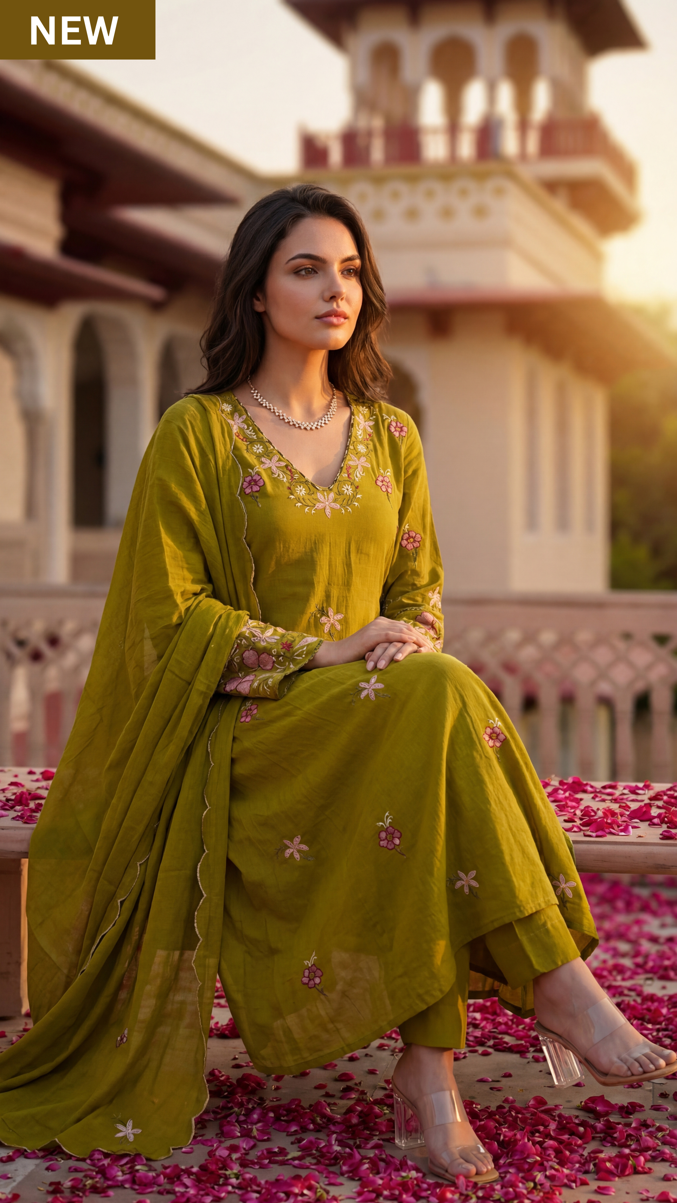 Olive Blossom Aura Cotton Suit Set