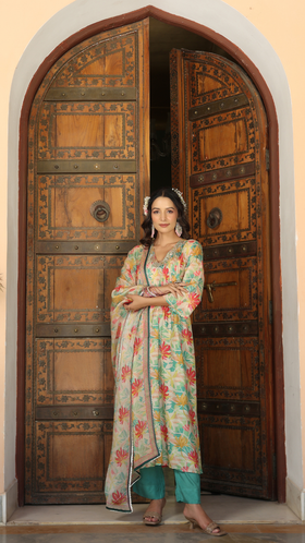 Floral Green printed suit set