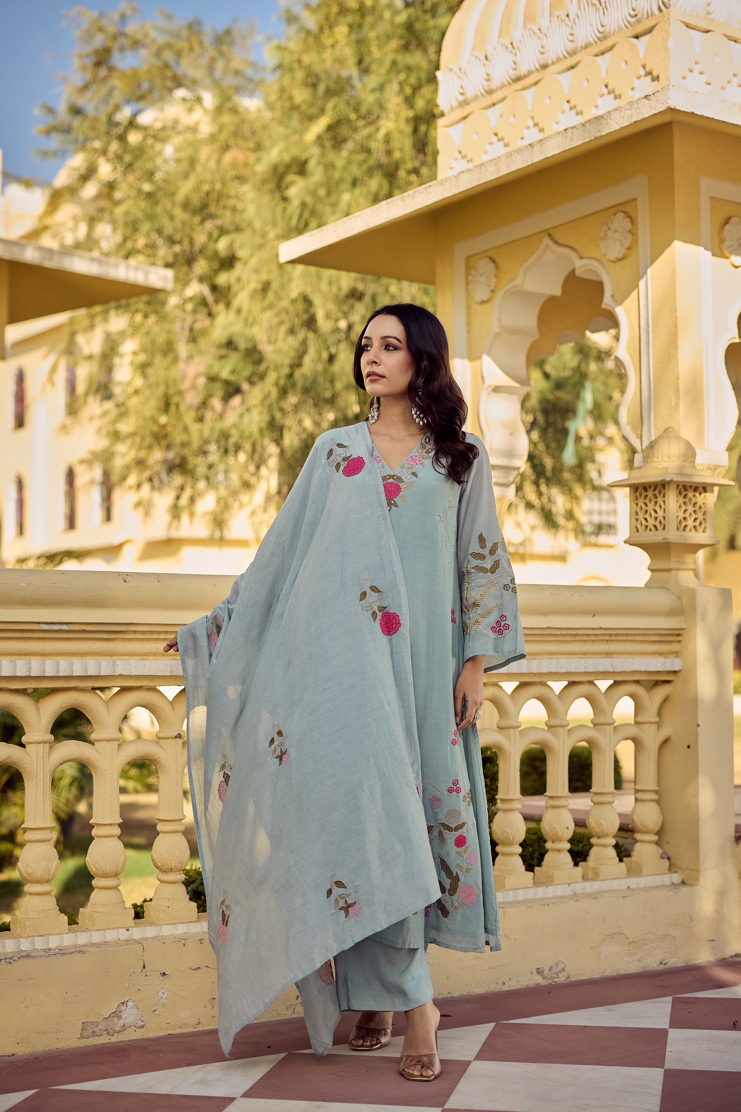 Ocean Mist Chanderi Suit Set