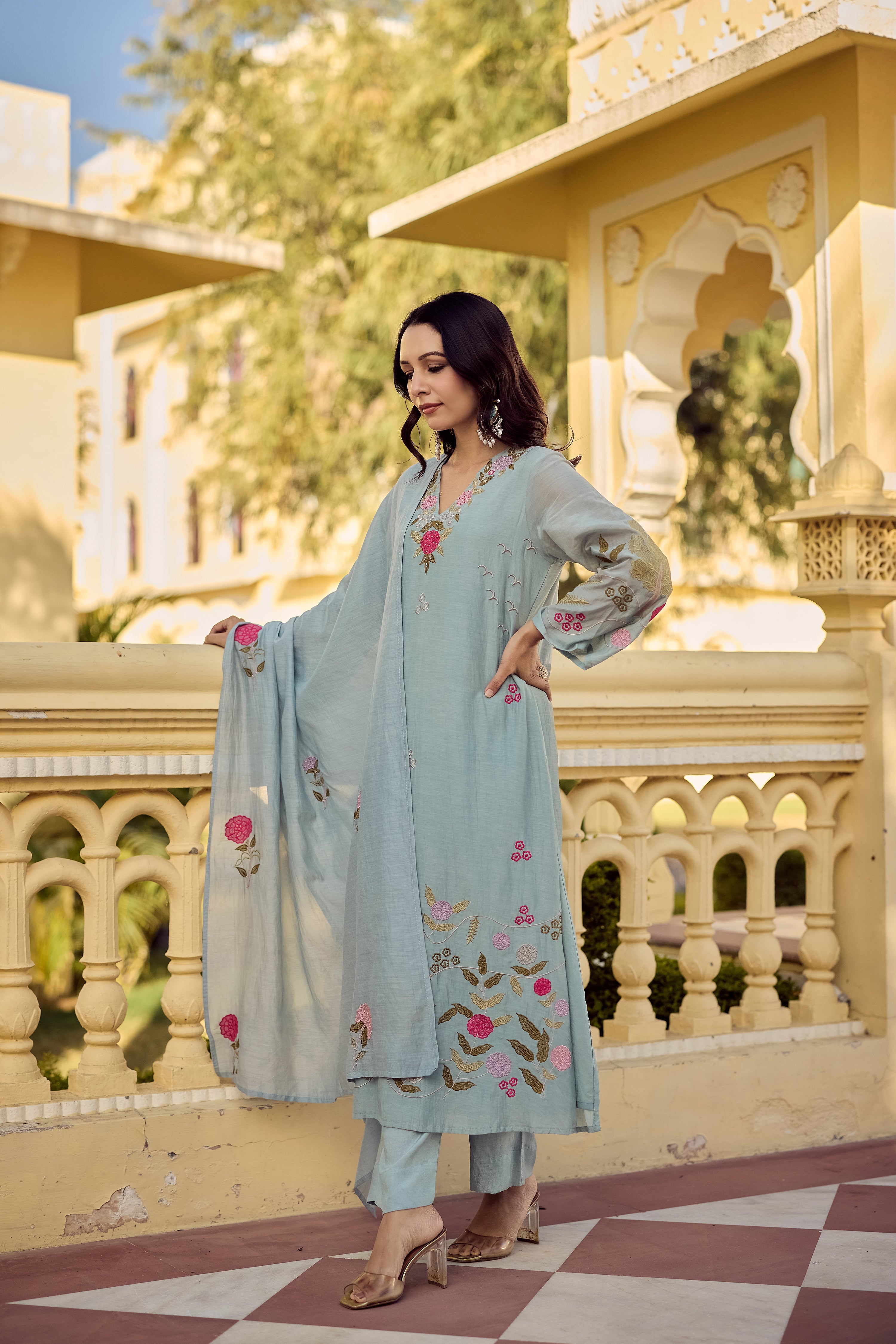 Ocean Mist Chanderi Suit Set