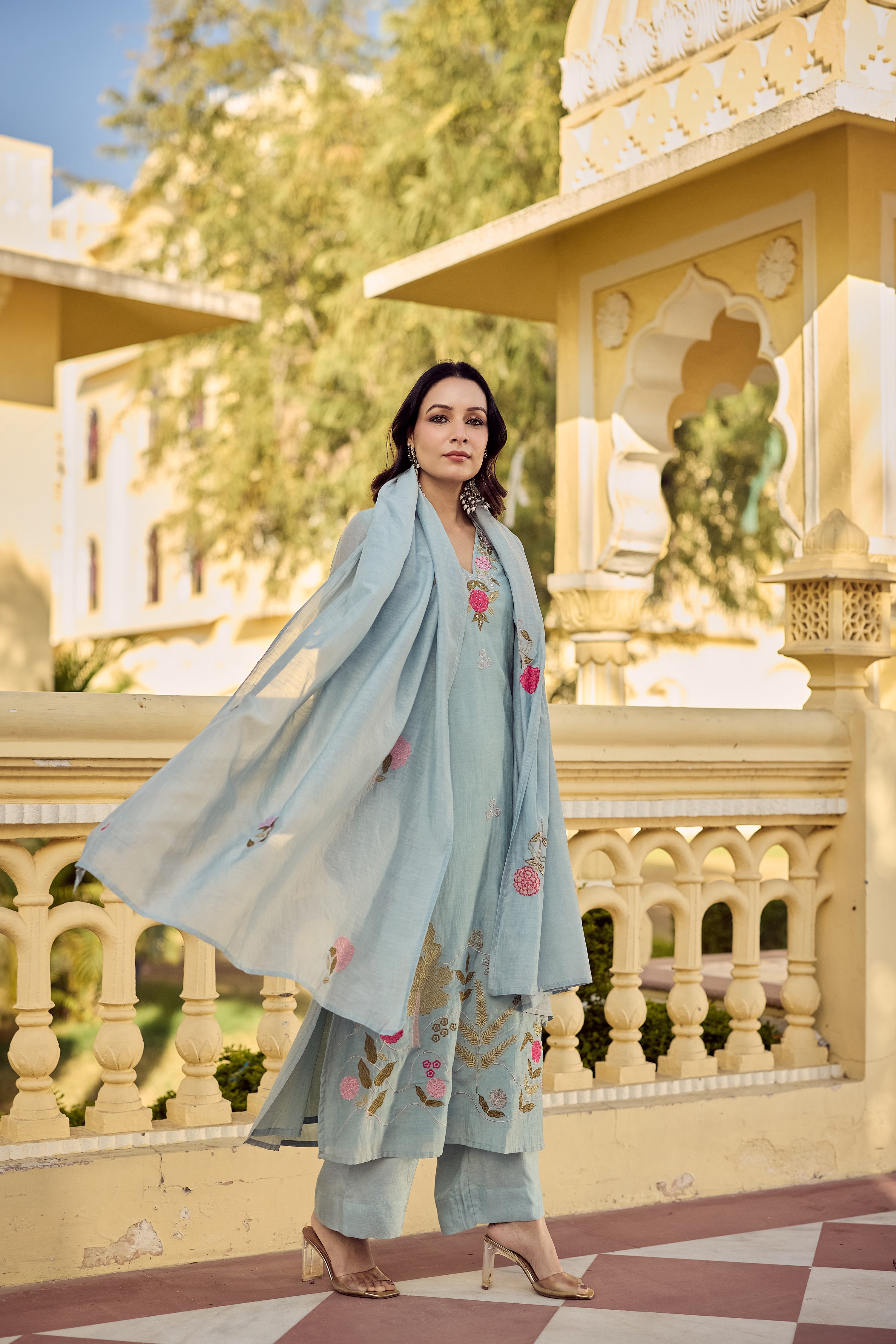 Ocean Mist Chanderi Suit Set