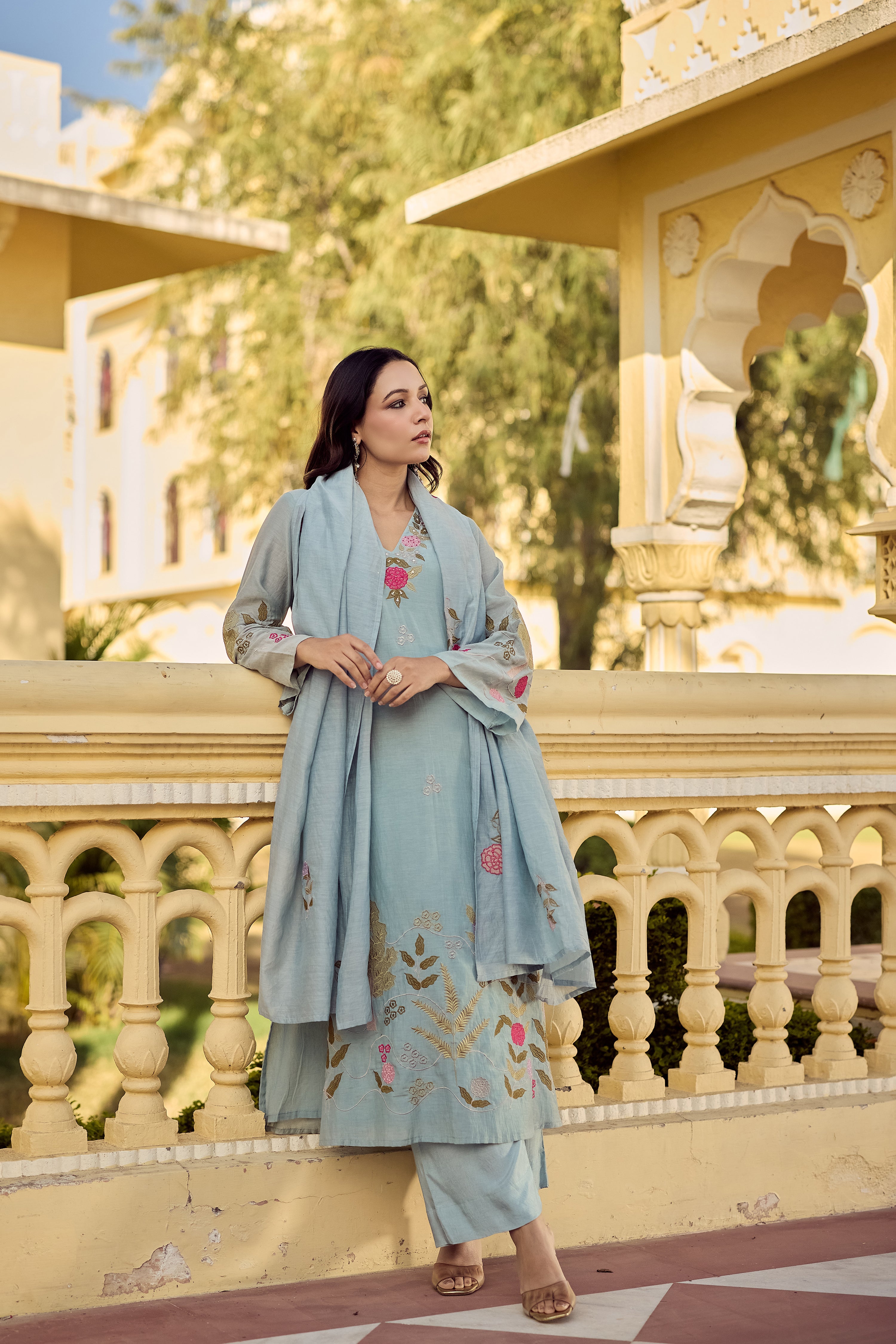 Ocean Mist Chanderi Suit Set